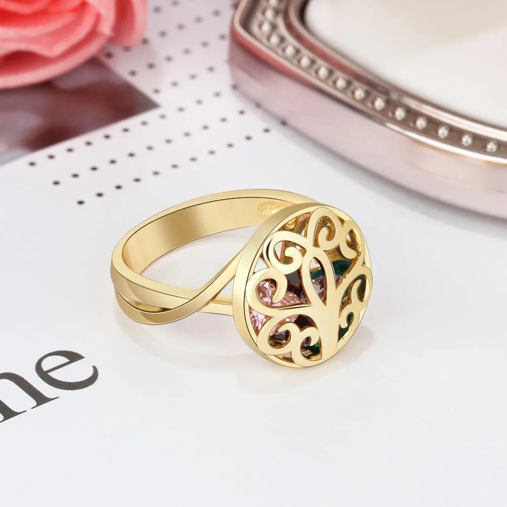 Customized Gold Color Rings Hollow With Birthstone Engrave Name Gifts Trendy Rings For Women New Arrival 2018