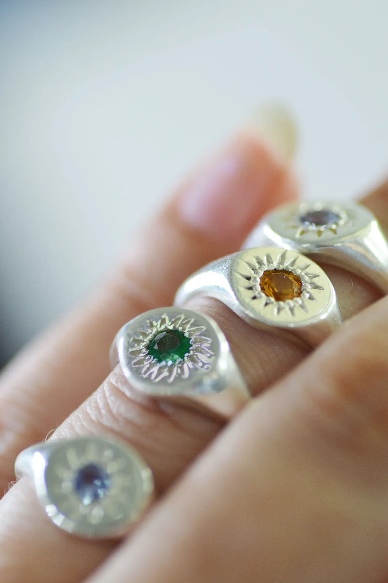 Daisy Emerald Signet Silver Ring