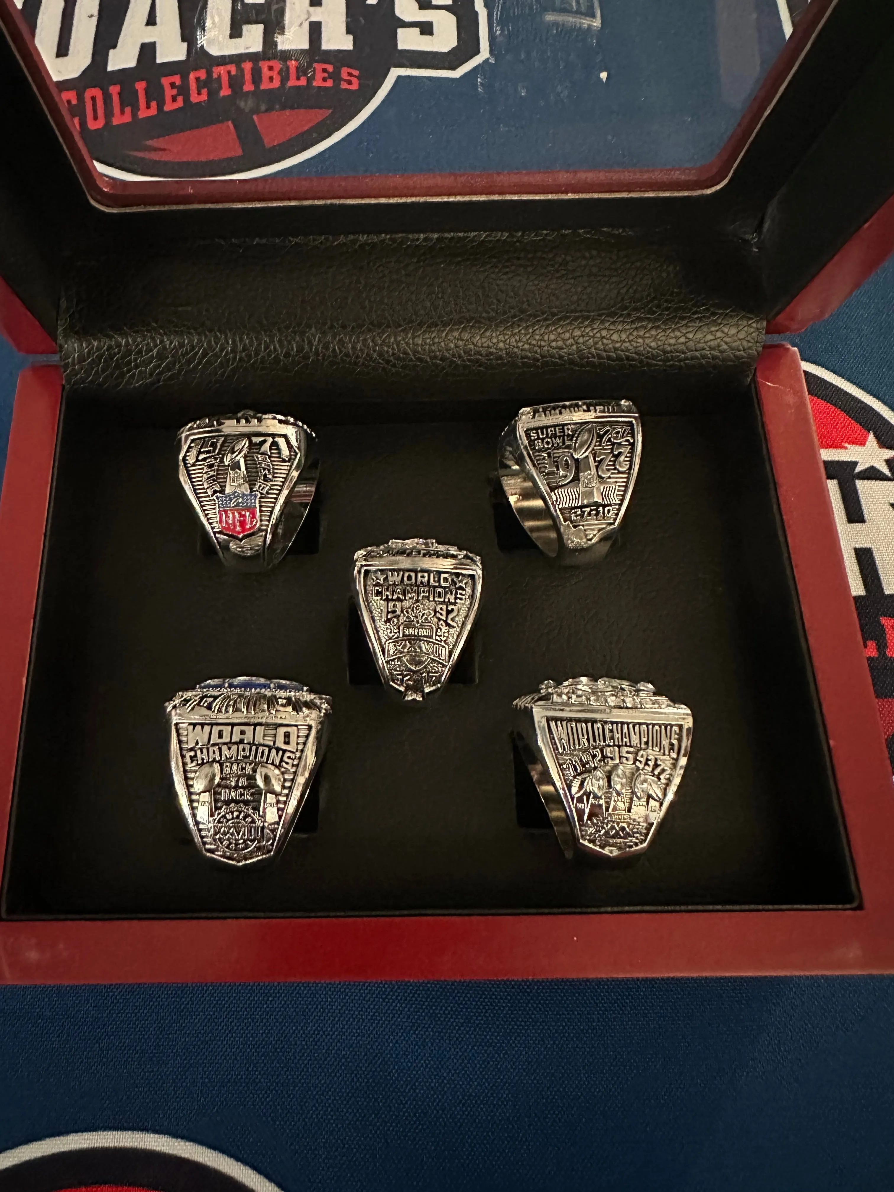 Dallas Cowboys 5pc Replica Super Bowl Ring Set w/ Display Box
