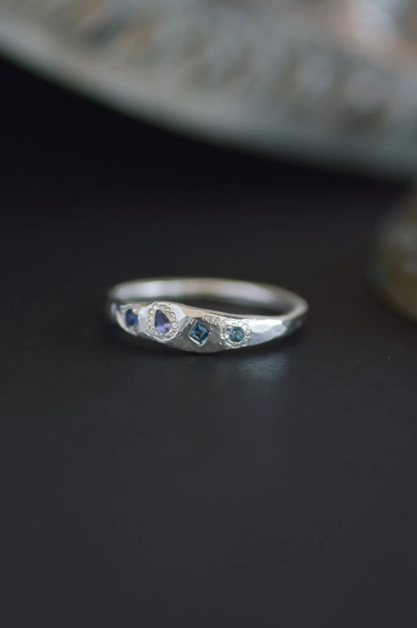 Dancer Topaz & Sapphire Silver Ring 1191-2