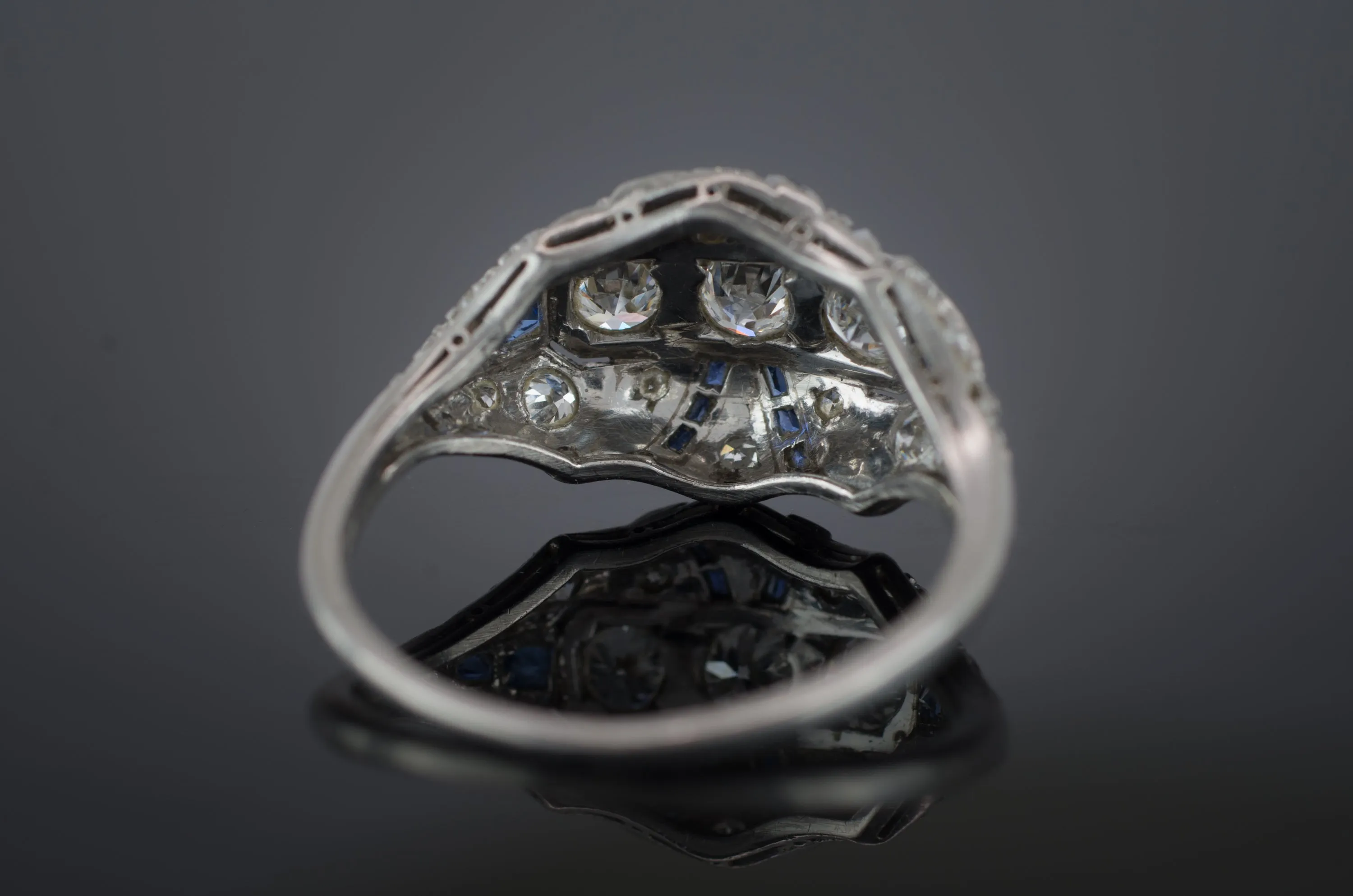 DECO OLD EUROPEAN CUT DIAMOND AND SAPPHIRE RING