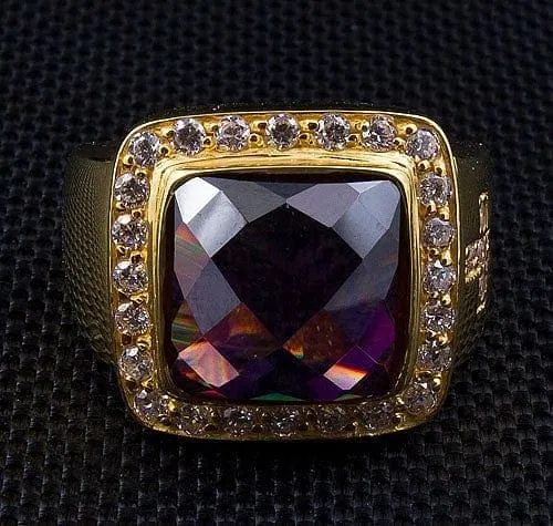 Diamond Cross Amethyst Yellow Gold Men's Bishop Ring