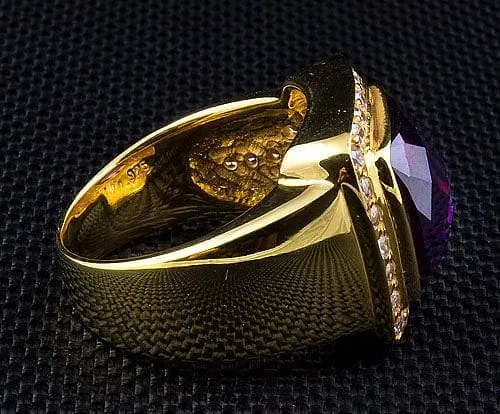Diamond Cross Amethyst Yellow Gold Men's Bishop Ring