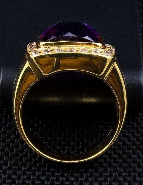 Diamond Cross Amethyst Yellow Gold Men's Bishop Ring
