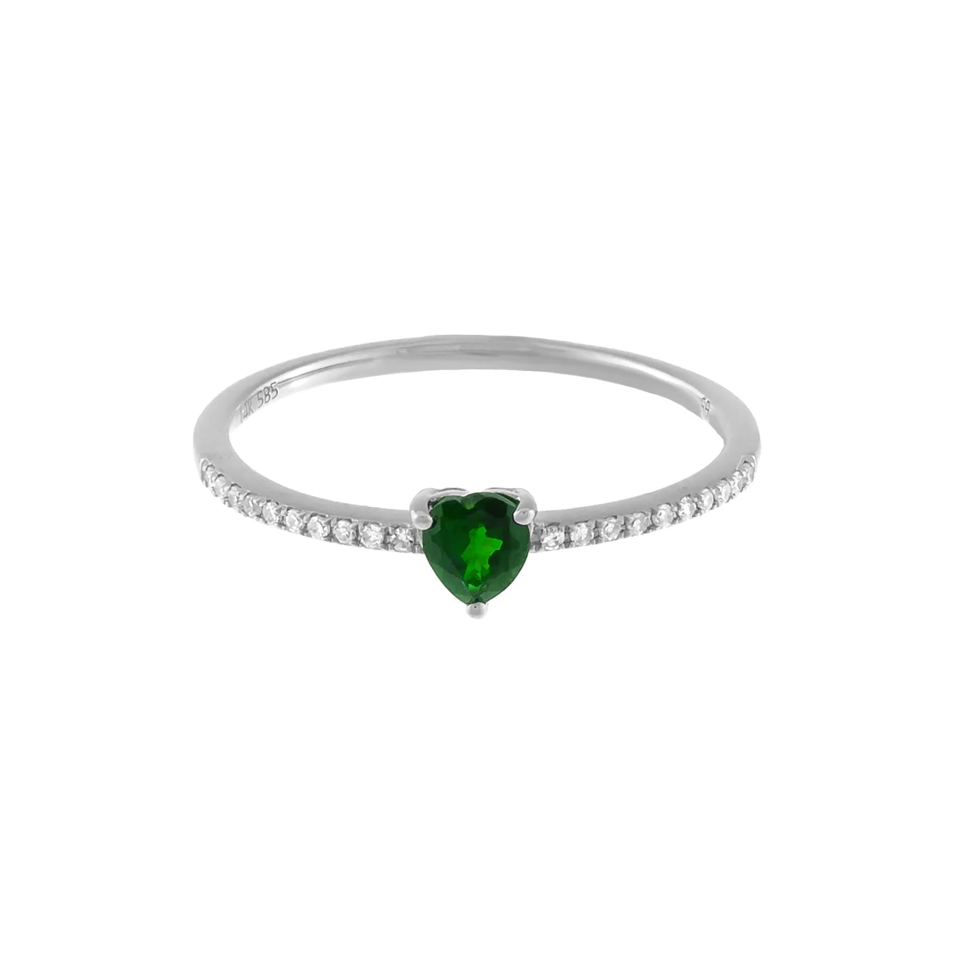 Diamond Pavé x Emerald Heart Ring 14K