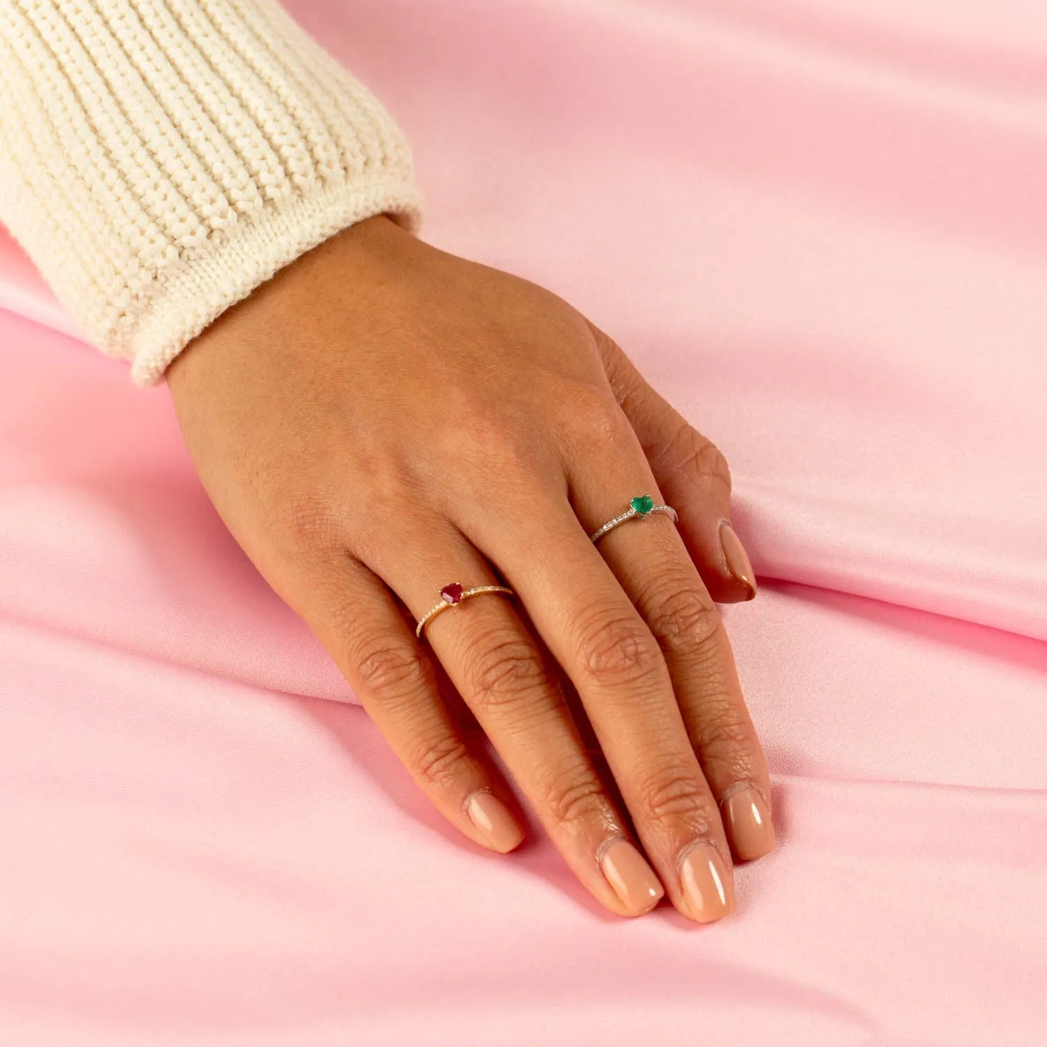 Diamond Pavé x Emerald Heart Ring 14K