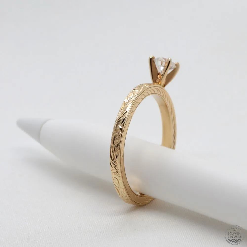 Diamond Wedding Rings For Women, Engraved With Plumeria Flower (2mm width)