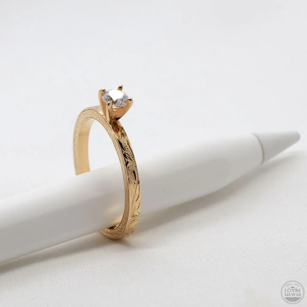 Diamond Wedding Rings For Women, Engraved With Plumeria Flower (2mm width)