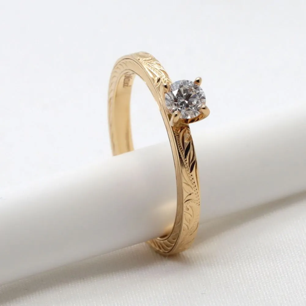 Diamond Wedding Rings For Women, Engraved With Plumeria Flower (2mm width)