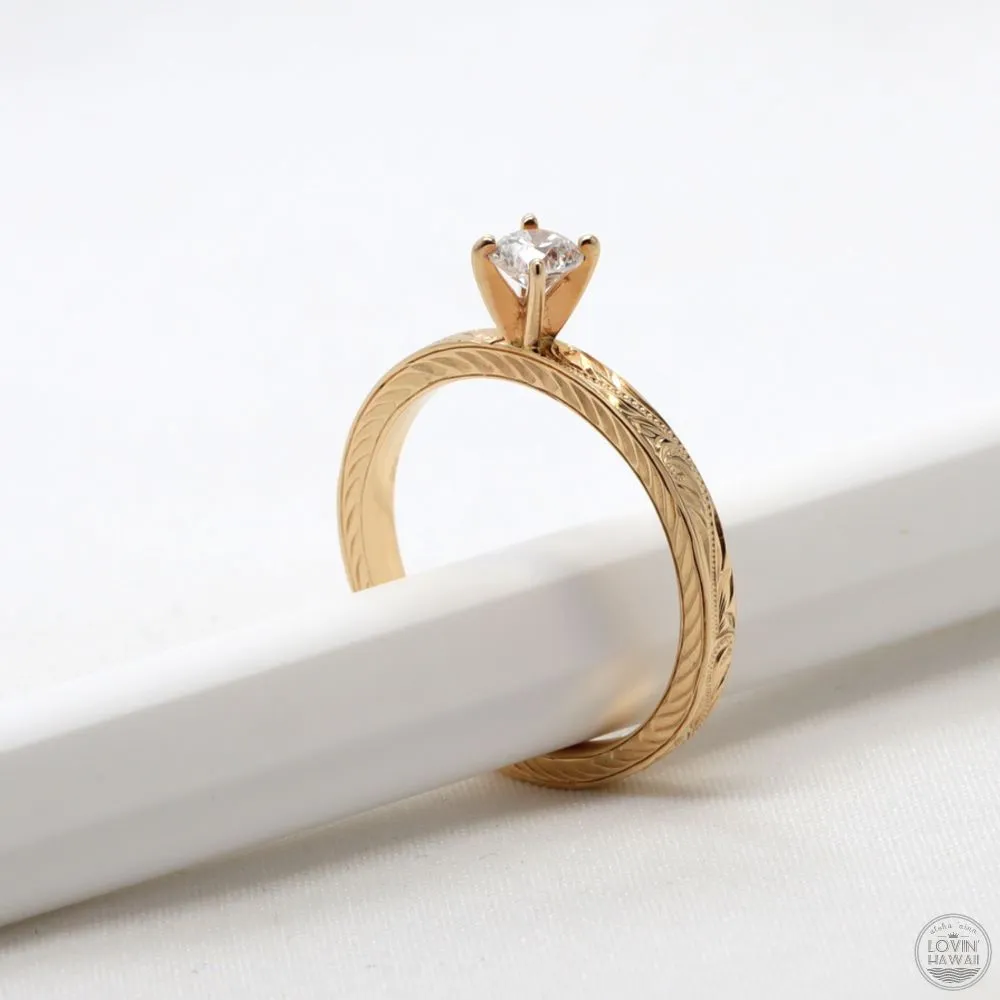 Diamond Wedding Rings For Women, Engraved With Plumeria Flower (2mm width)