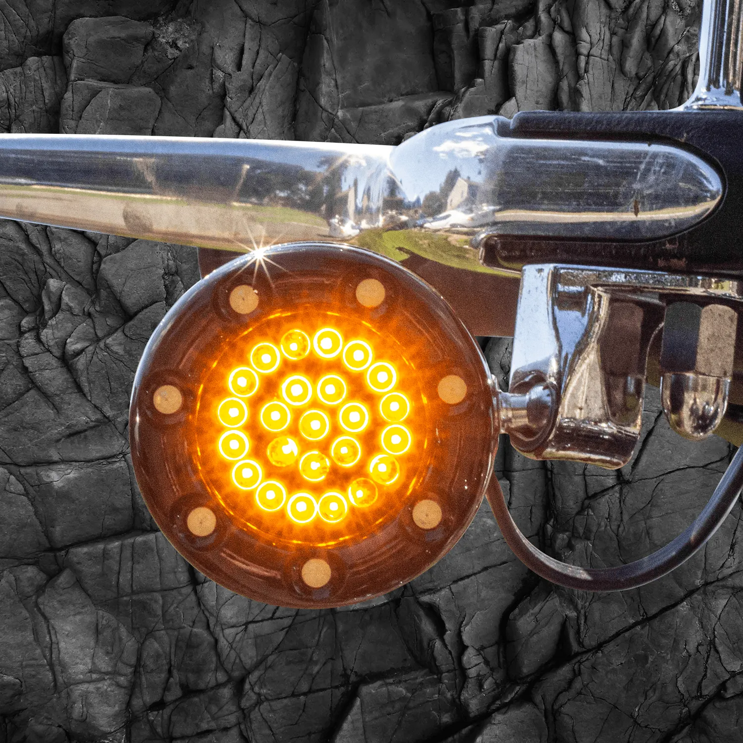Eagle Lights 2” Infinity Beam Front LED Turn Signals with Integrated Trim Rings and White Halo Running Lights for Harley Davidson Motorcycles