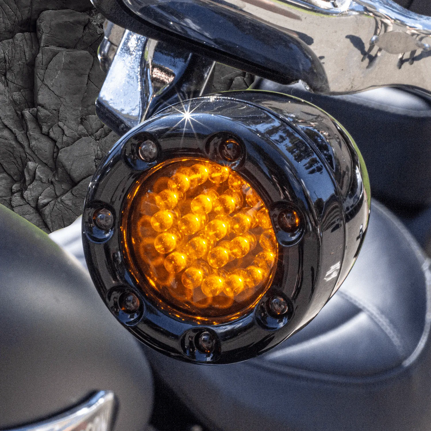 Eagle Lights 2” Infinity Beam Front LED Turn Signals with Integrated Trim Rings and White Halo Running Lights for Harley Davidson Motorcycles