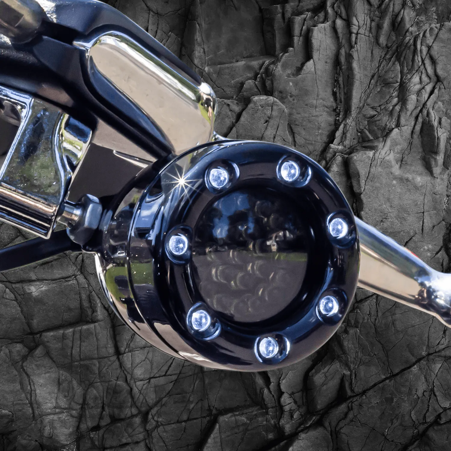 Eagle Lights 2” Infinity Beam Front LED Turn Signals with Integrated Trim Rings and White Halo Running Lights for Harley Davidson Motorcycles