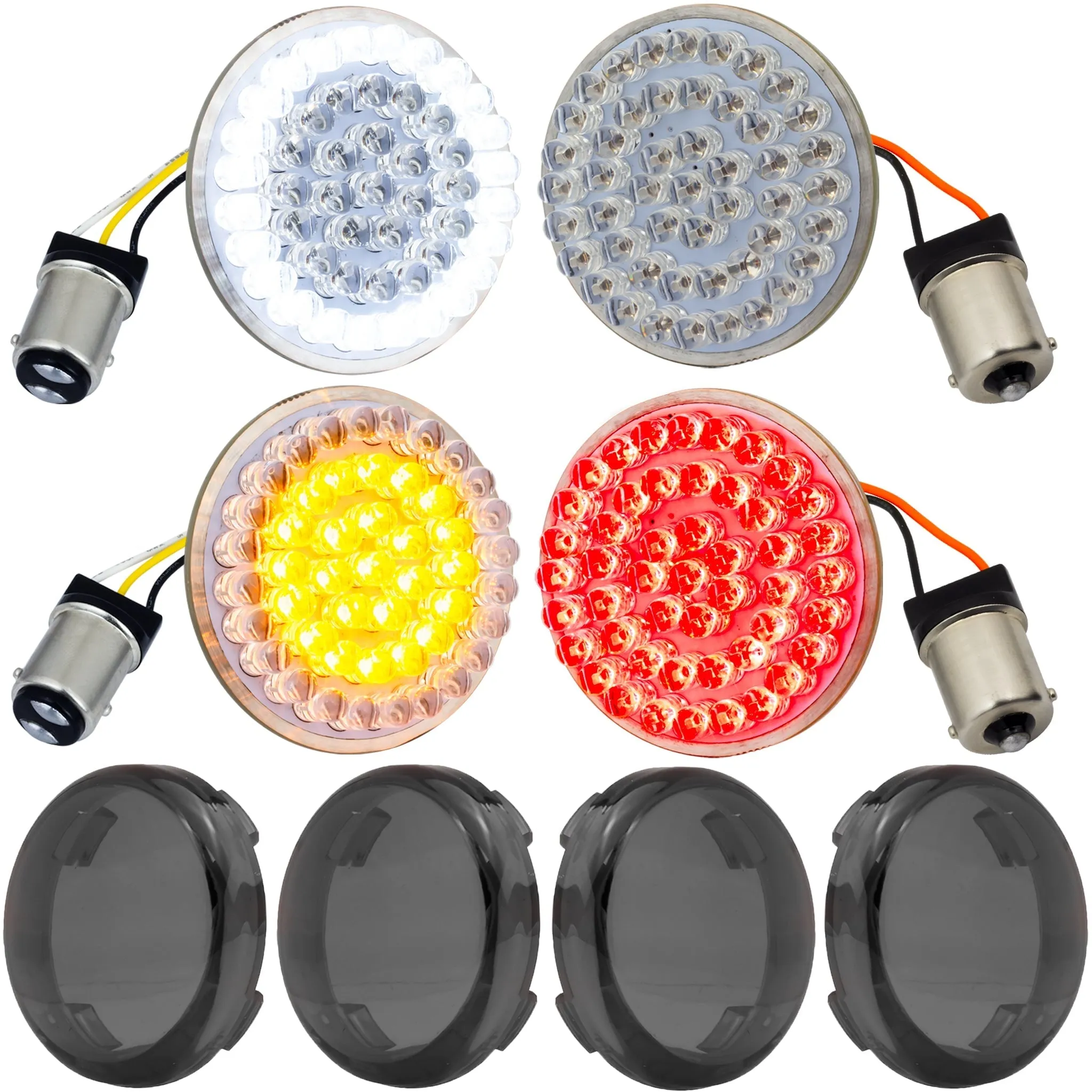 Eagle Lights 2” LED Turn Signal and Running Light Kit for Harley Davidson Motorcycles- Generation I / 1157 Front / 1156 Red Rear