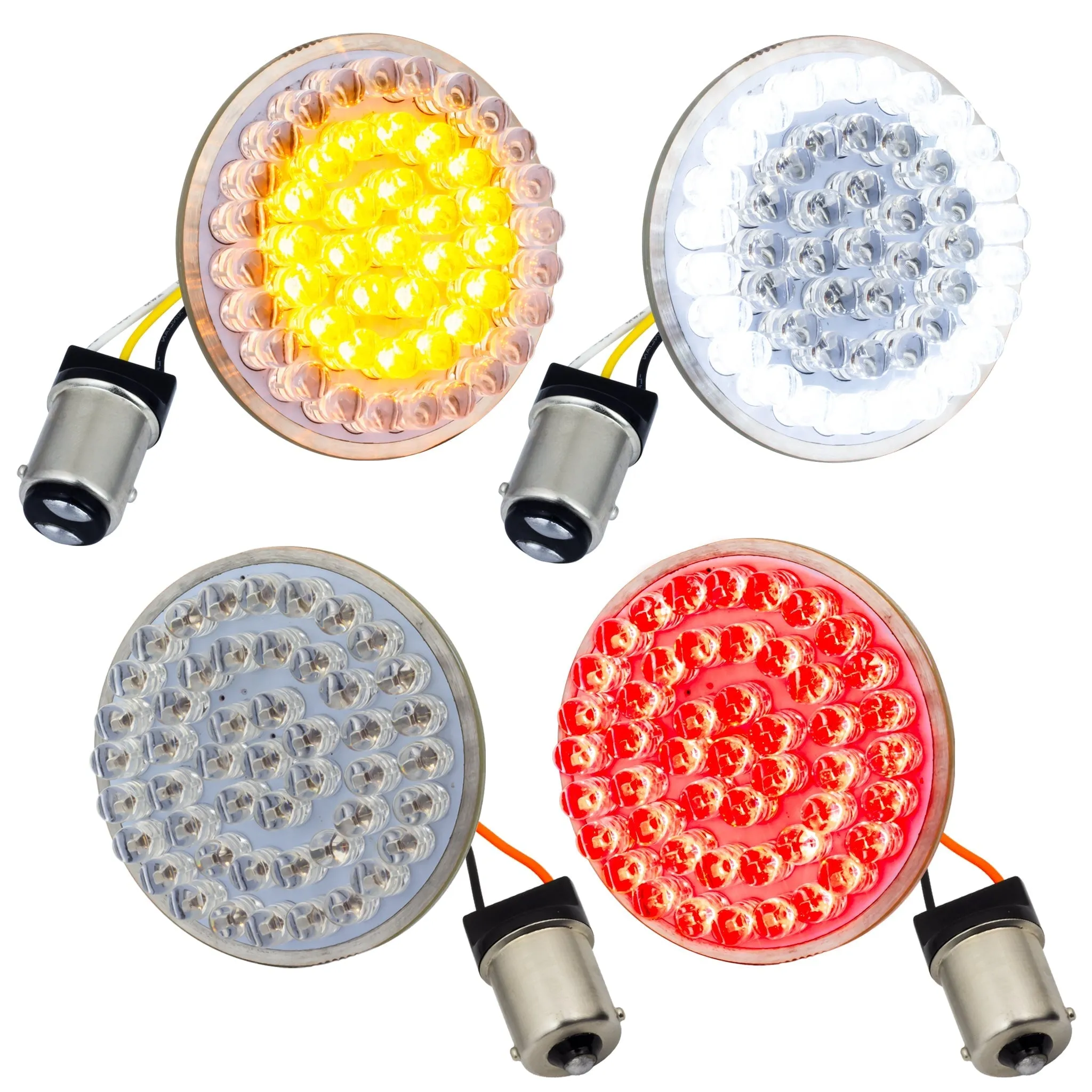 Eagle Lights 2” LED Turn Signal and Running Light Kit for Harley Davidson Motorcycles- Generation I / 1157 Front / 1156 Red Rear