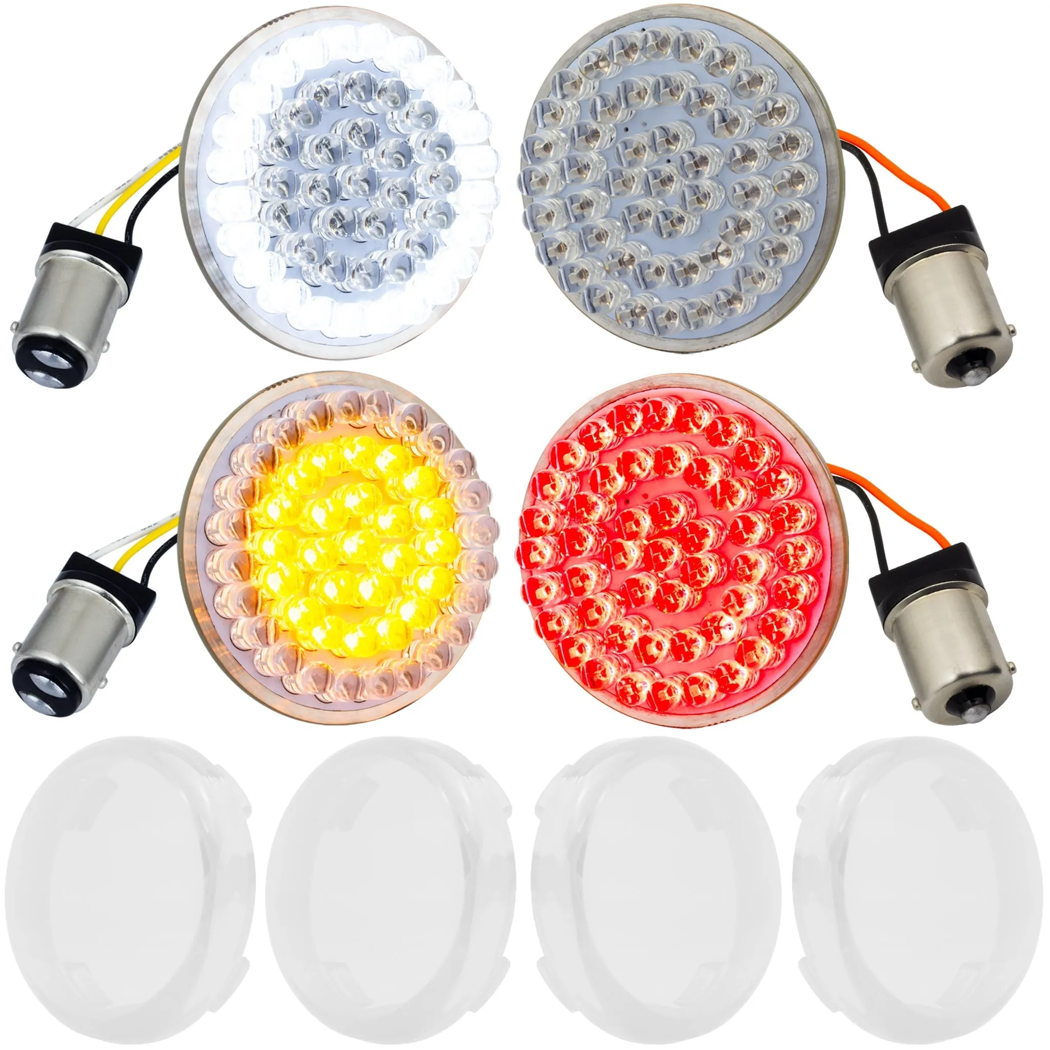 Eagle Lights 2” LED Turn Signal and Running Light Kit for Harley Davidson Motorcycles- Generation I / 1157 Front / 1156 Red Rear