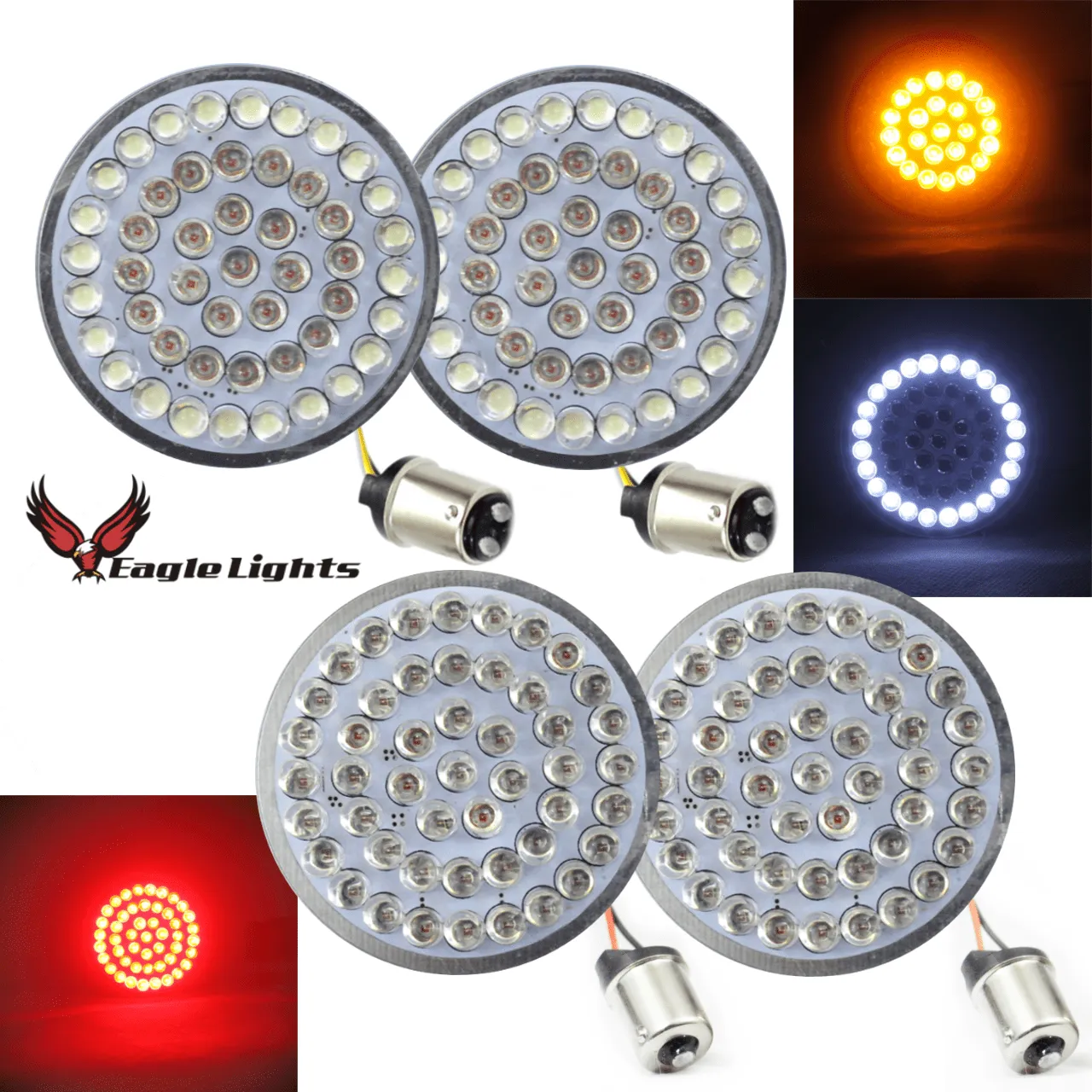 Eagle Lights 2” LED Turn Signal and Running Light Kit for Harley Davidson Motorcycles- Generation I / 1157 Front / 1156 Red Rear