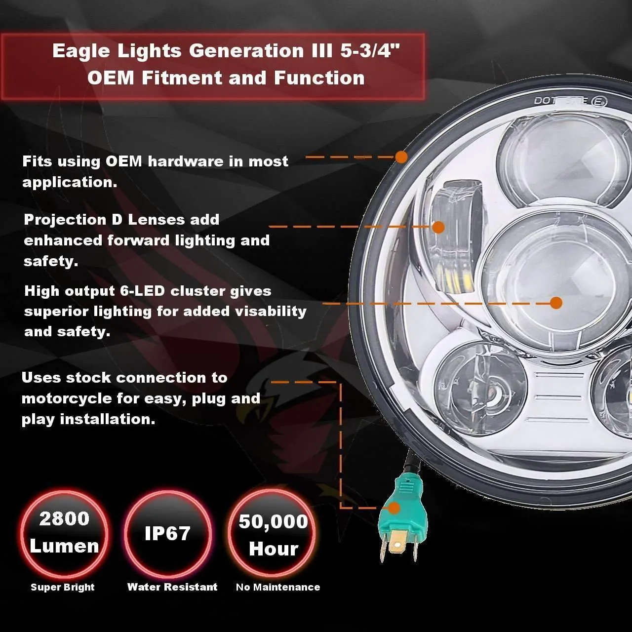Eagle Lights 5 3/4" 8900 Series Generation III LED Projection Headlight For Indian Scout, Scout 60, Bobber
