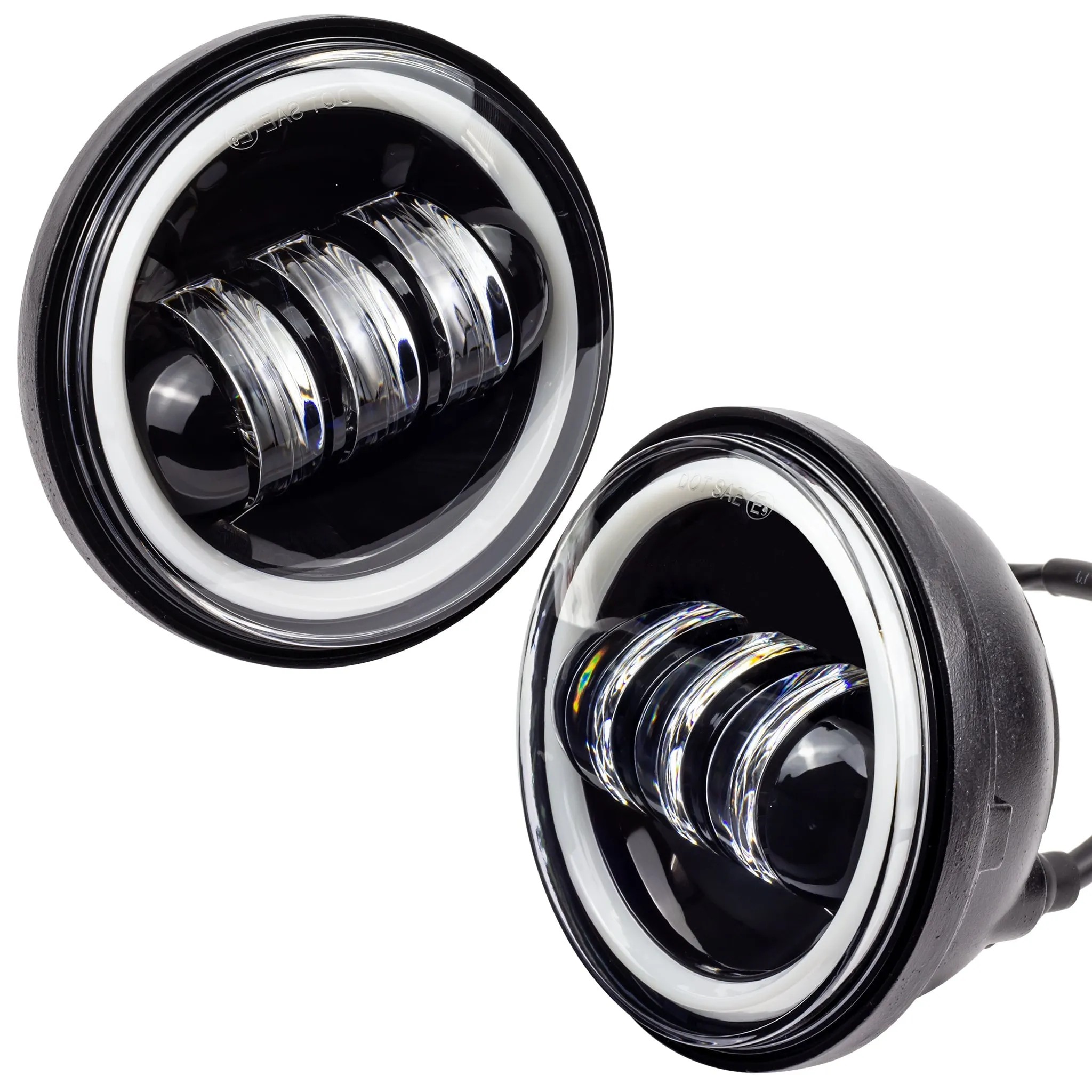 Eagle Lights 7" LED Headlight and 4.5" LED Passing Light Kit with Halo Rings for Harley and Indian Motorcycles - Generation II / Black / Halo Ring