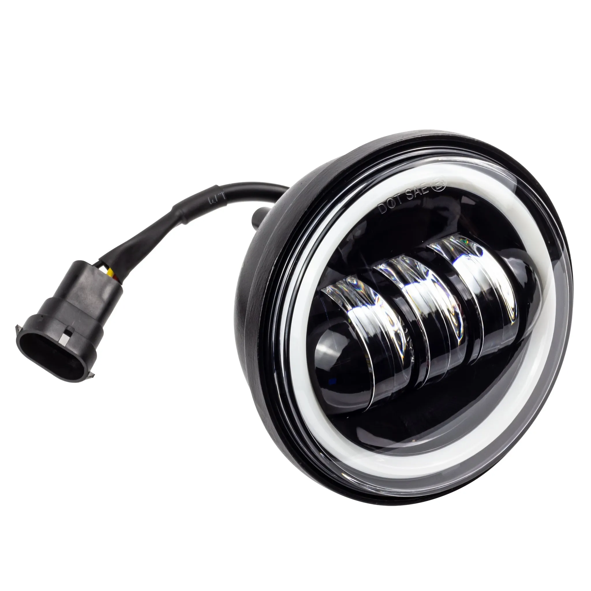 Eagle Lights 7" LED Headlight and 4.5" LED Passing Light Kit with Halo Rings for Harley and Indian Motorcycles - Generation II / Black / Halo Ring