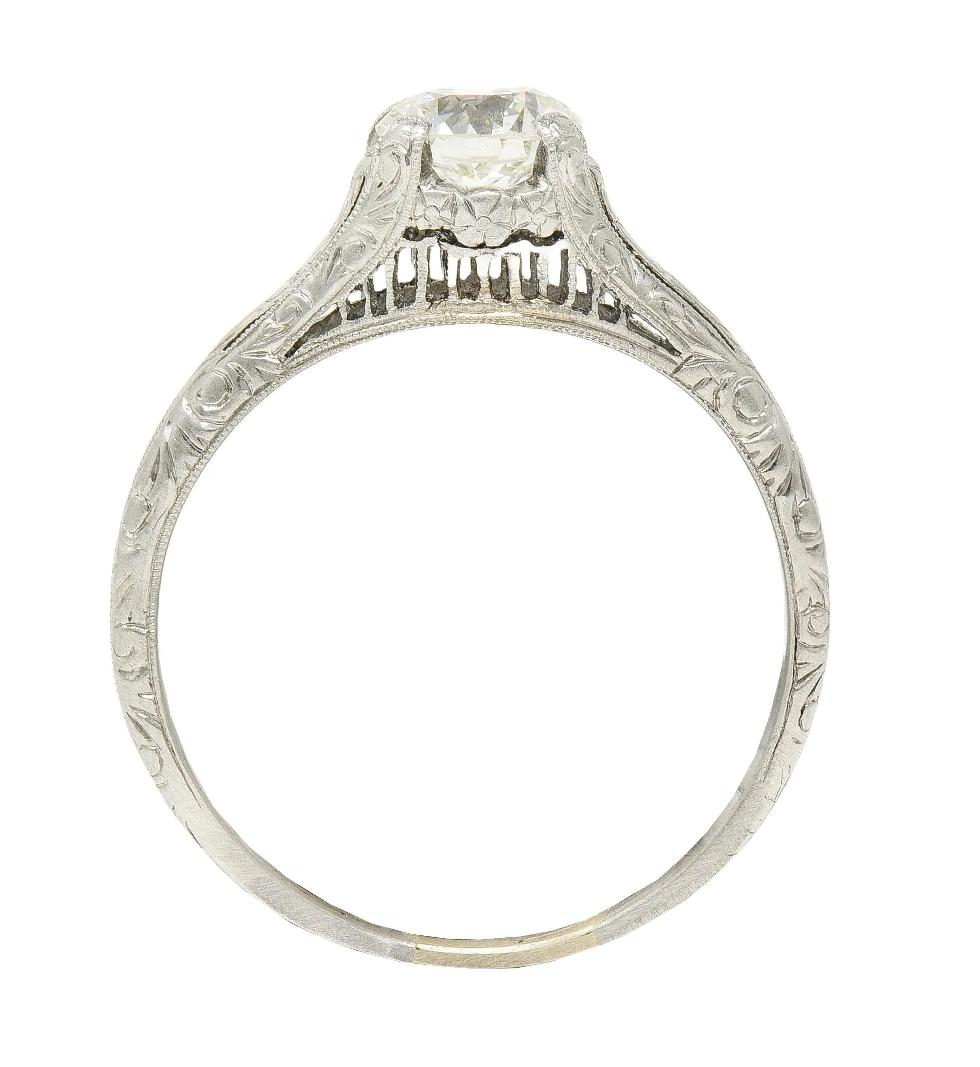Edwardian 0.72 CTW Old European Diamond Platinum Antique Scrolling Solitaire Engagement Ring