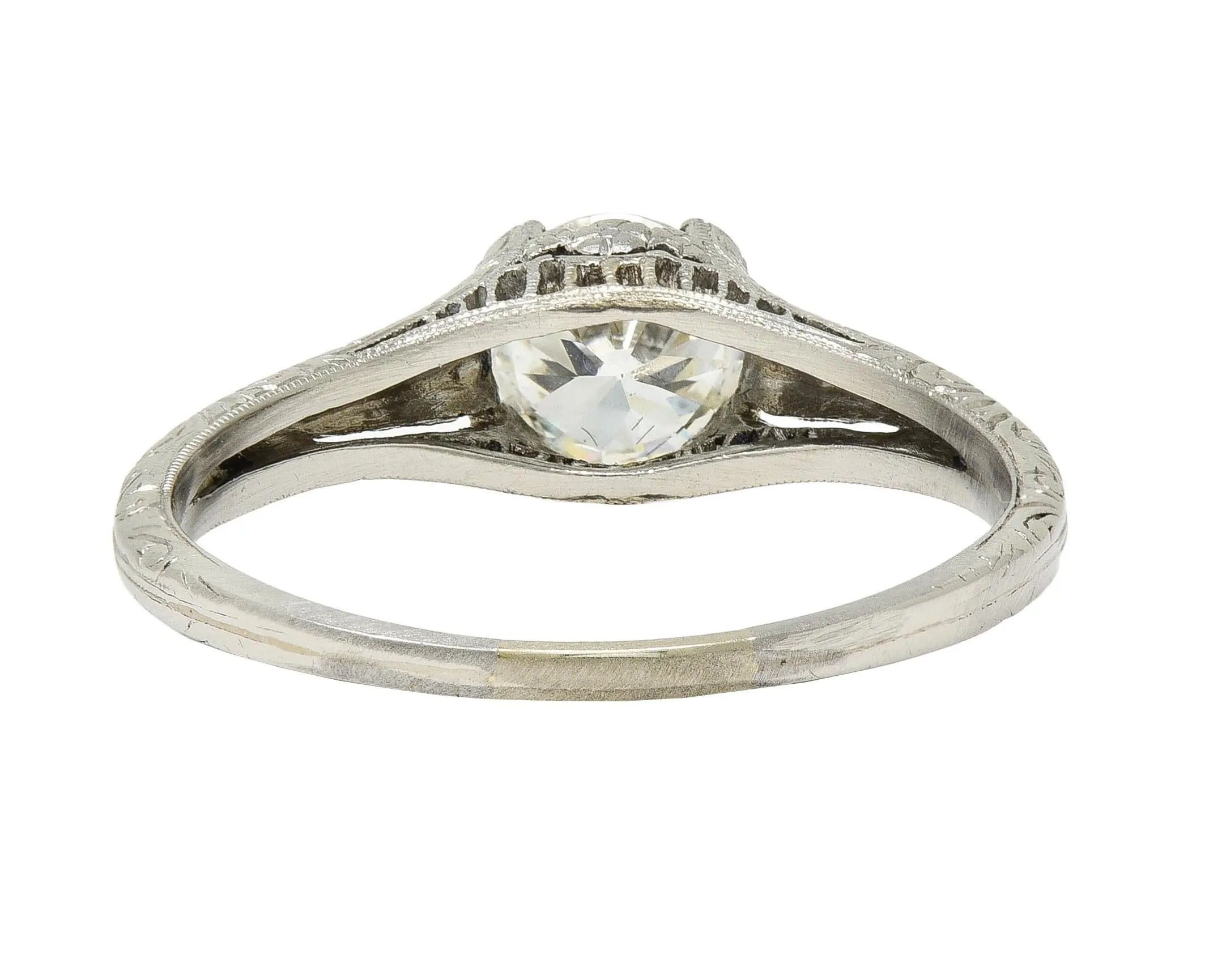 Edwardian 0.72 CTW Old European Diamond Platinum Antique Scrolling Solitaire Engagement Ring
