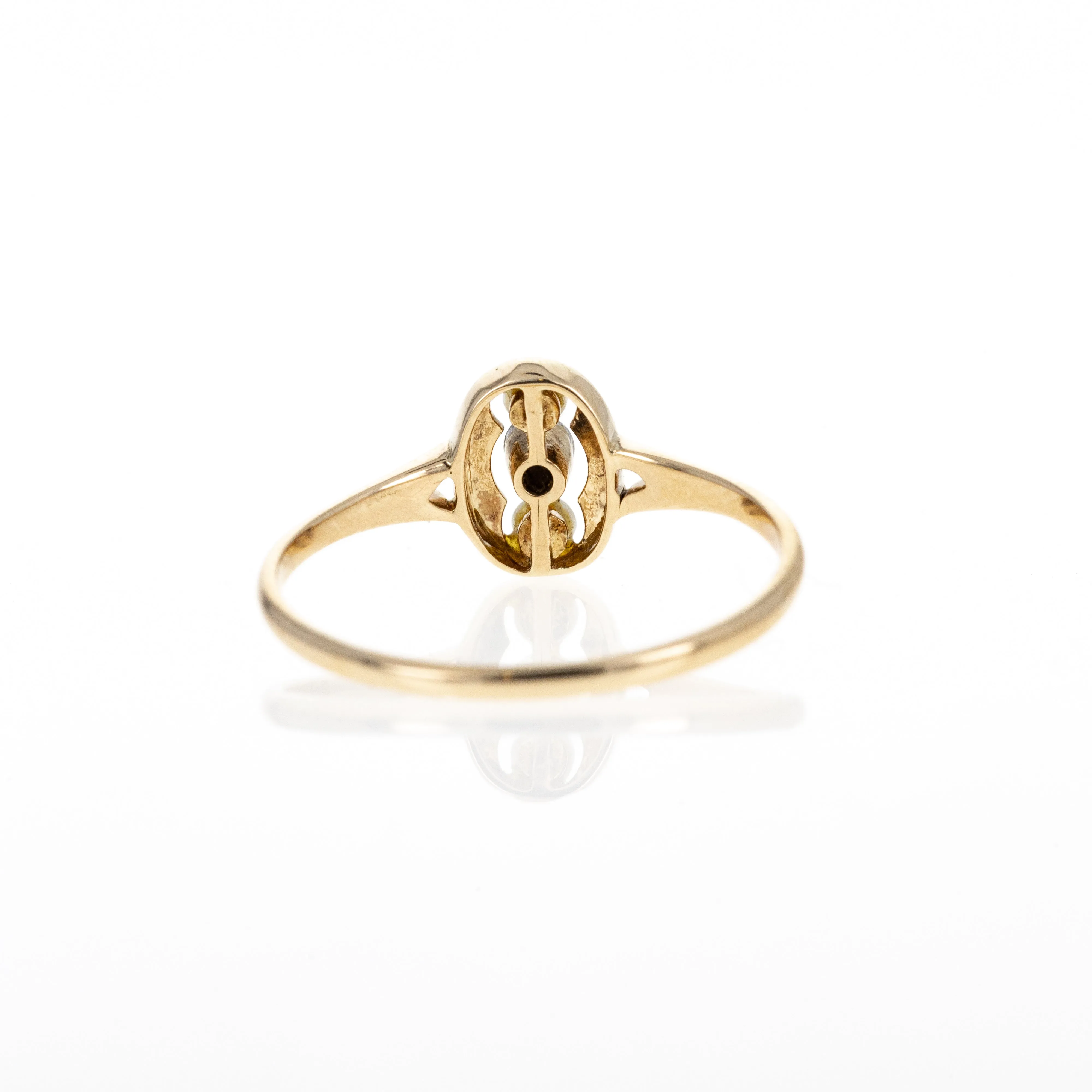 Edwardian 14K Yellow Gold Old European Diamond Pearl Ring