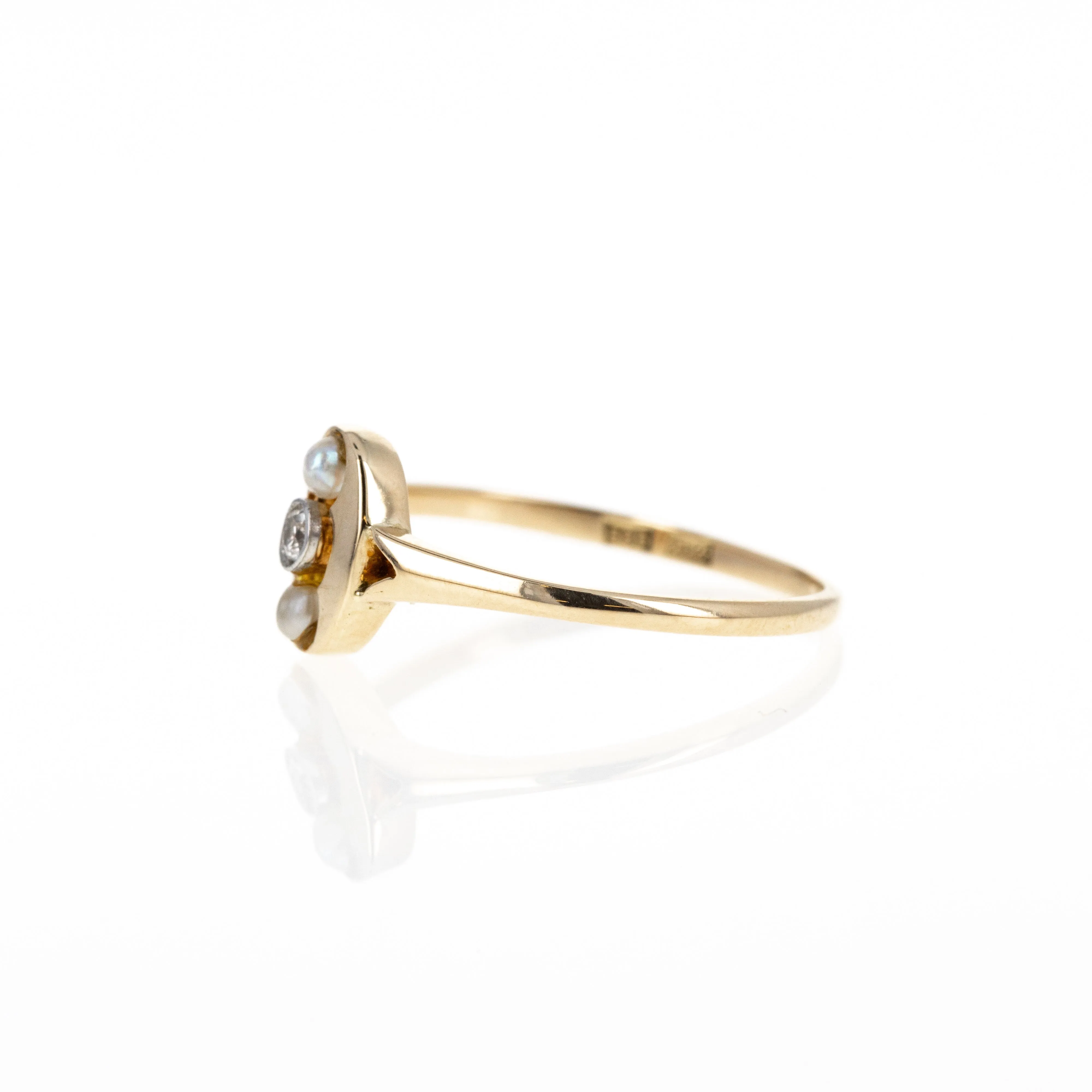Edwardian 14K Yellow Gold Old European Diamond Pearl Ring