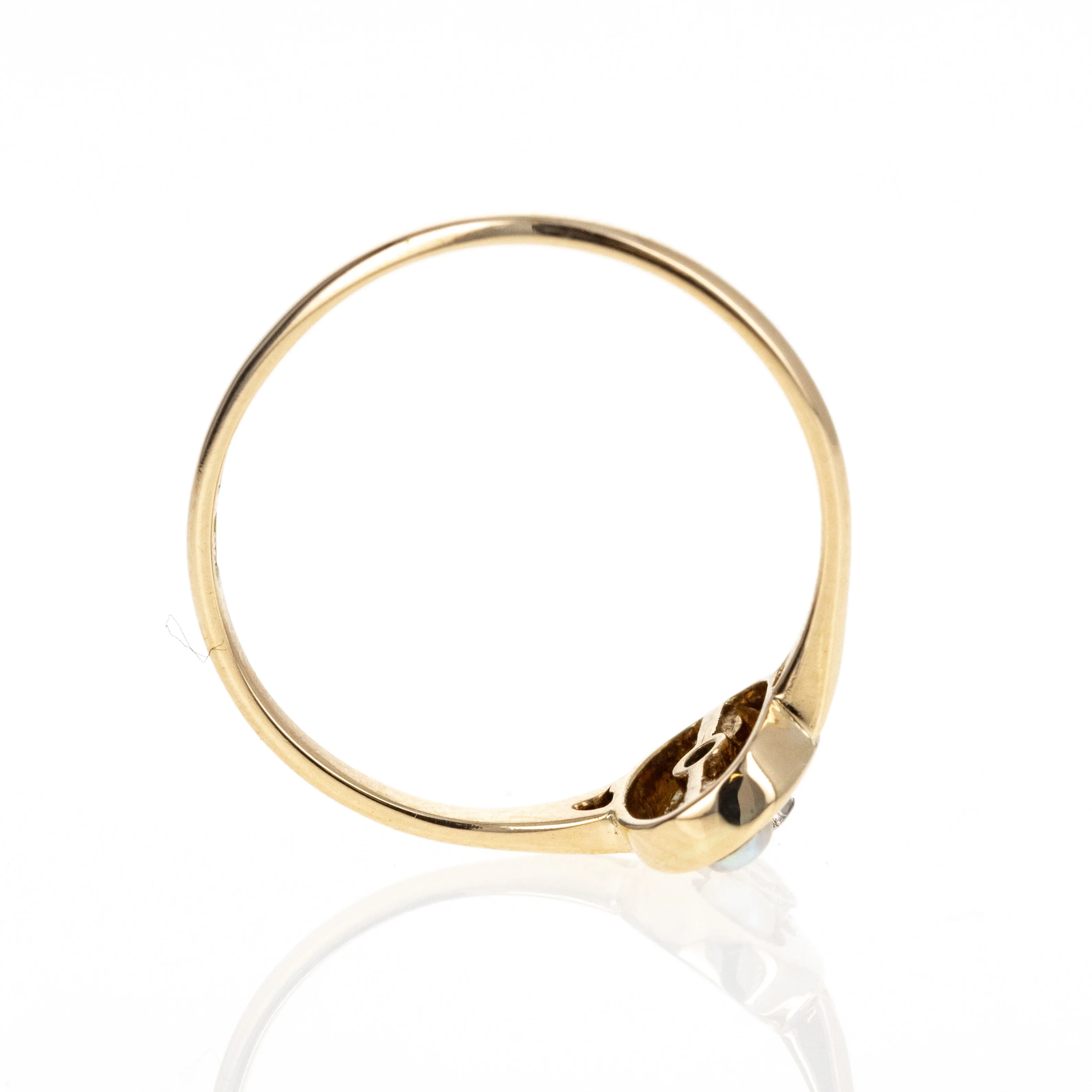 Edwardian 14K Yellow Gold Old European Diamond Pearl Ring