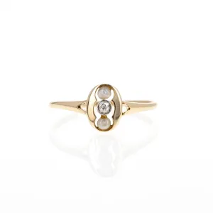 Edwardian 14K Yellow Gold Old European Diamond Pearl Ring