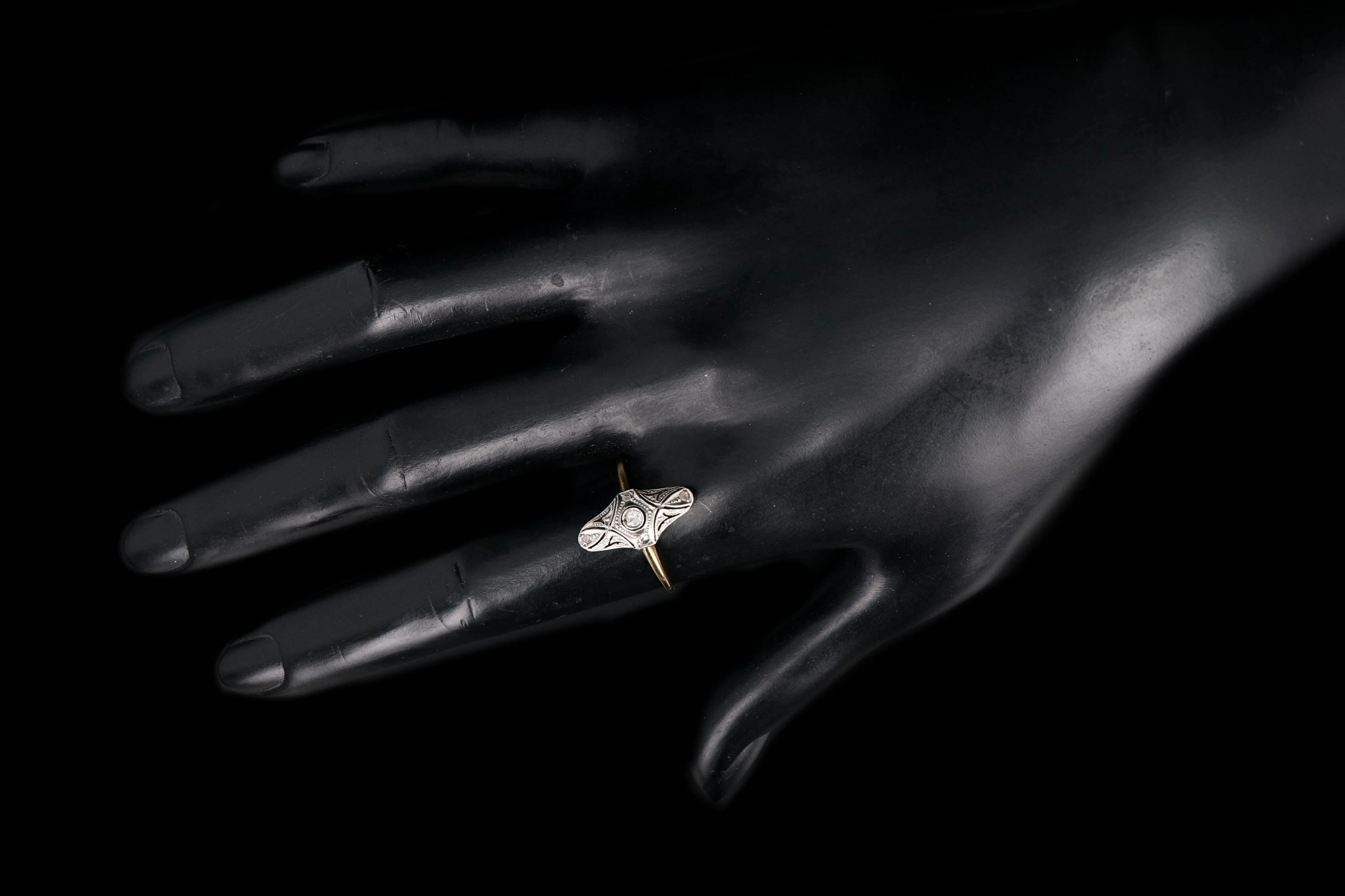 Edwardian 18K and Platinum Diamond Shield Style Ring