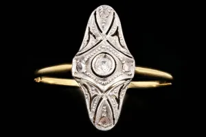 Edwardian 18K and Platinum Diamond Shield Style Ring