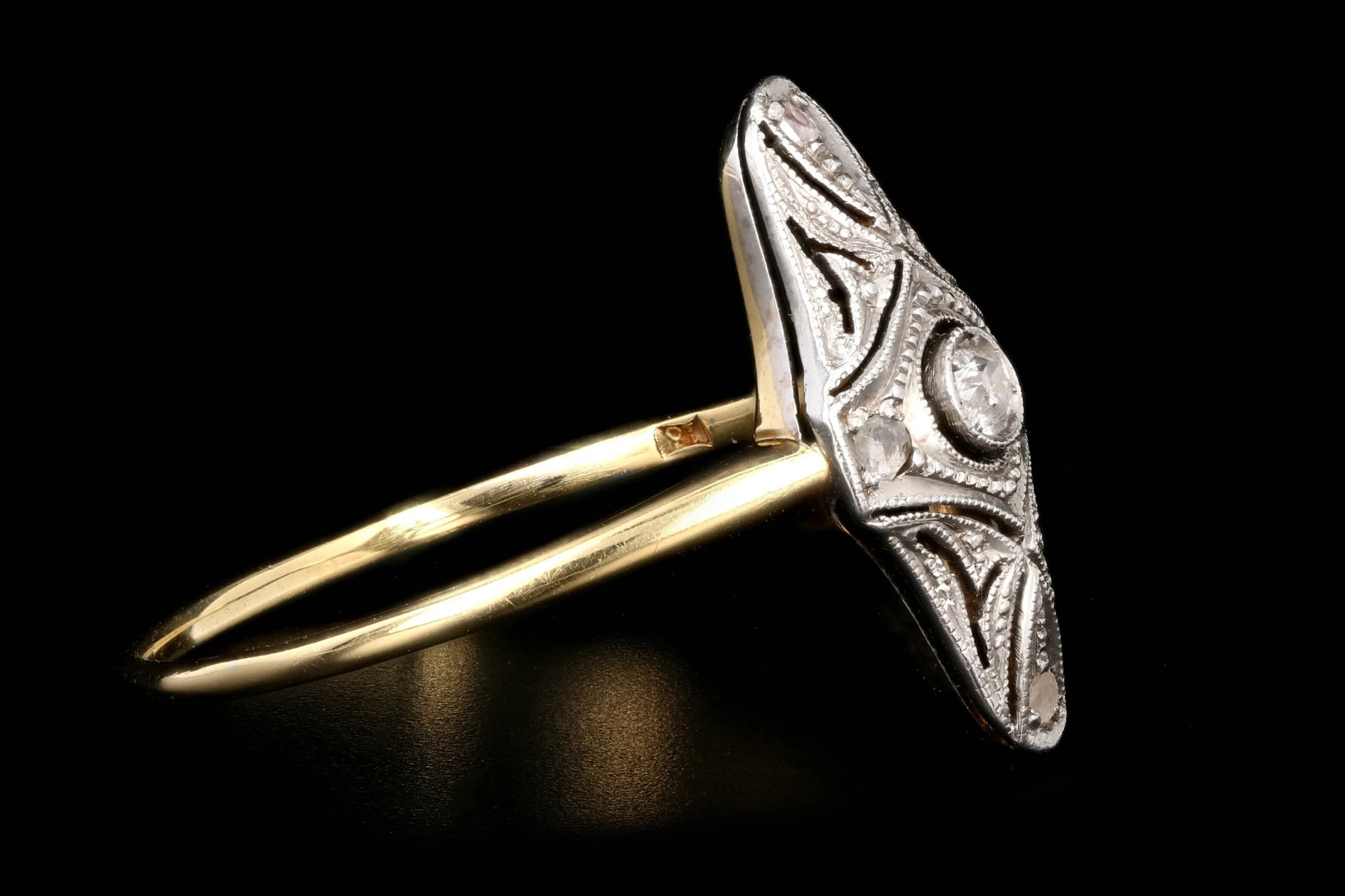 Edwardian 18K and Platinum Diamond Shield Style Ring