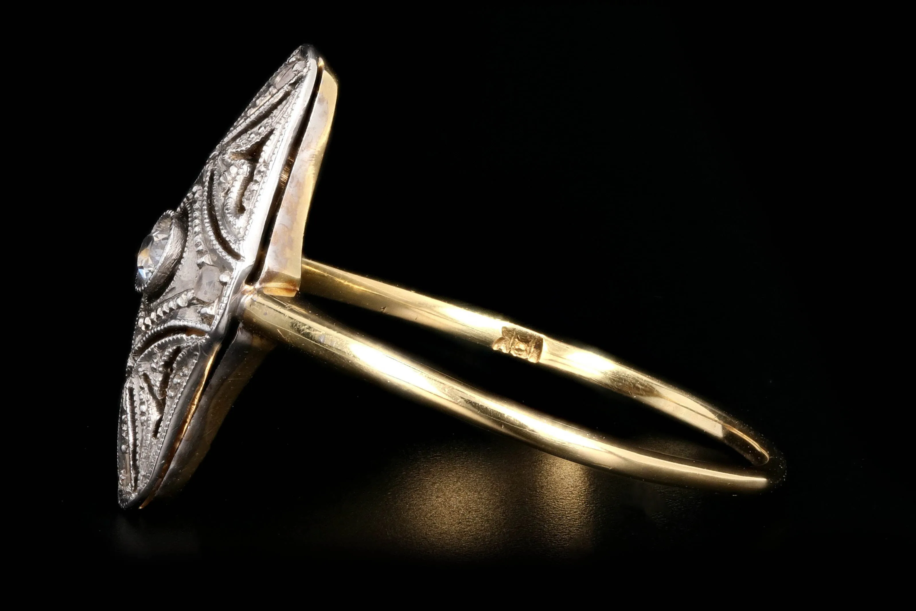 Edwardian 18K and Platinum Diamond Shield Style Ring