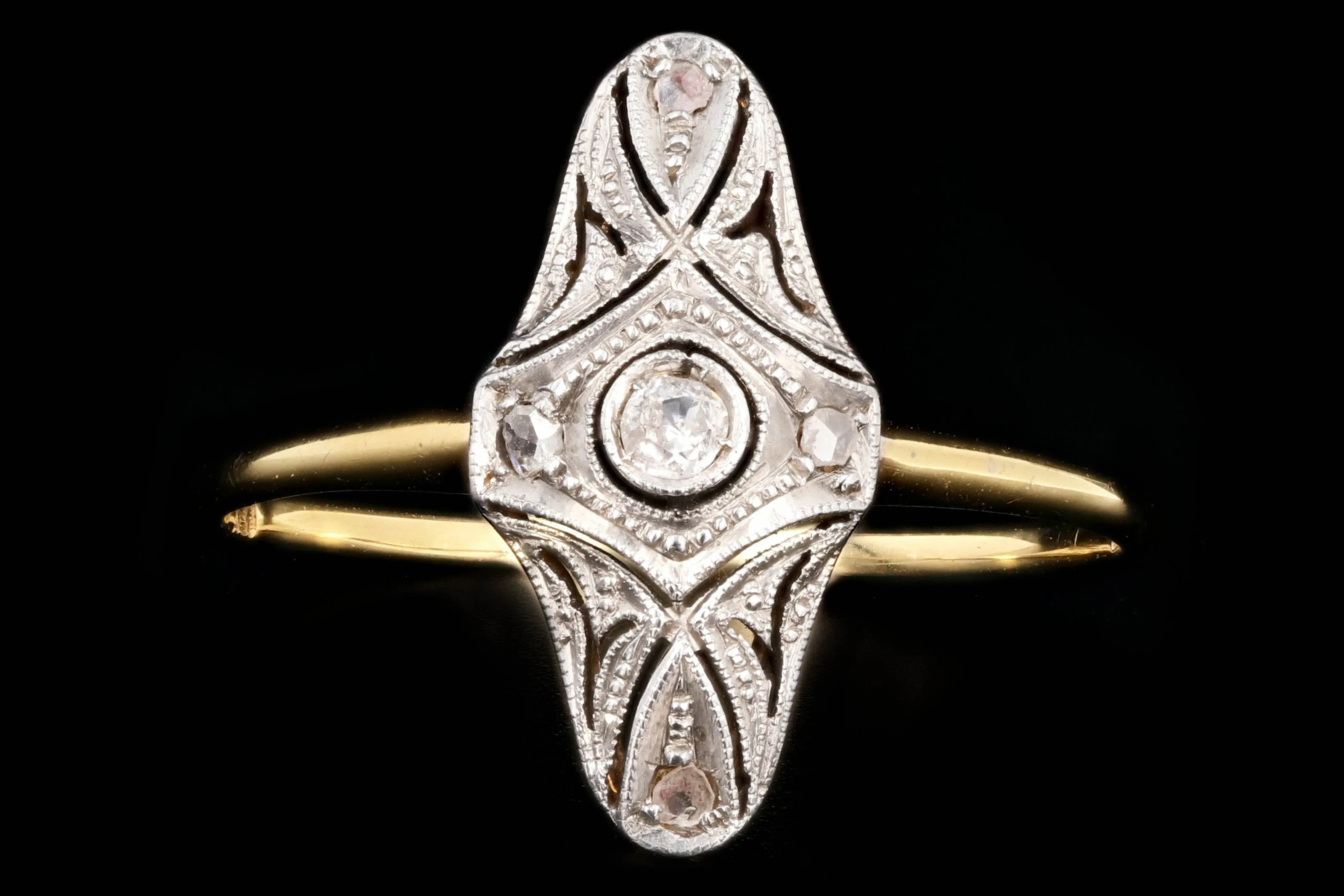 Edwardian 18K and Platinum Diamond Shield Style Ring