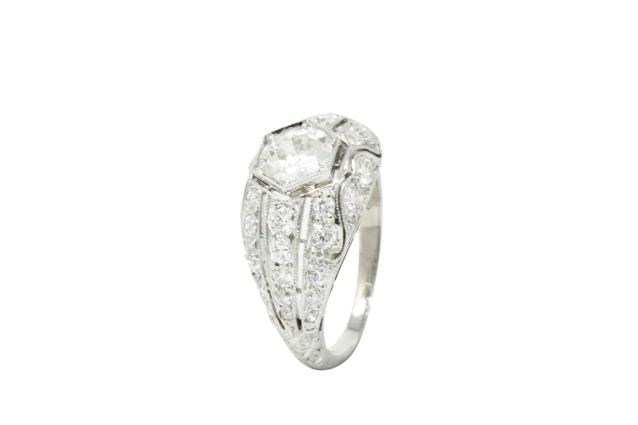 Edwardian 2.06 CTW Old European Diamond Platinum Band Ring GIA