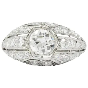 Edwardian 2.06 CTW Old European Diamond Platinum Band Ring GIA