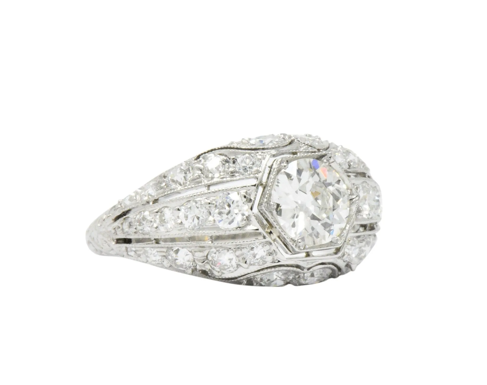 Edwardian 2.06 CTW Old European Diamond Platinum Band Ring GIA