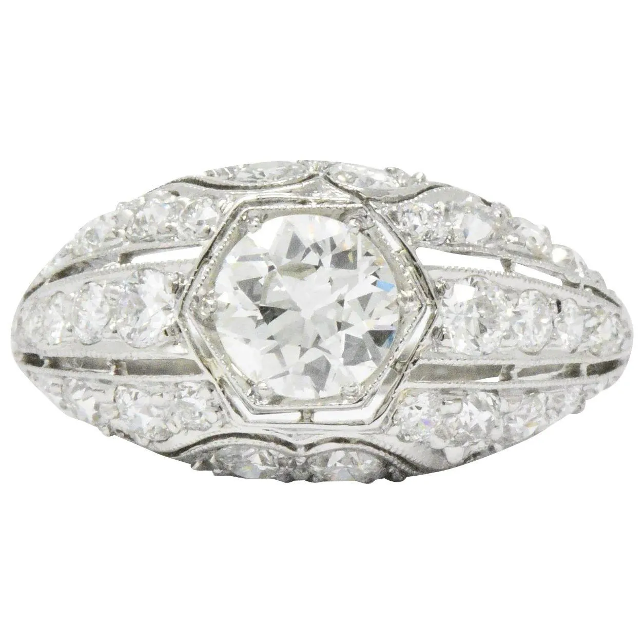 Edwardian 2.06 CTW Old European Diamond Platinum Band Ring GIA