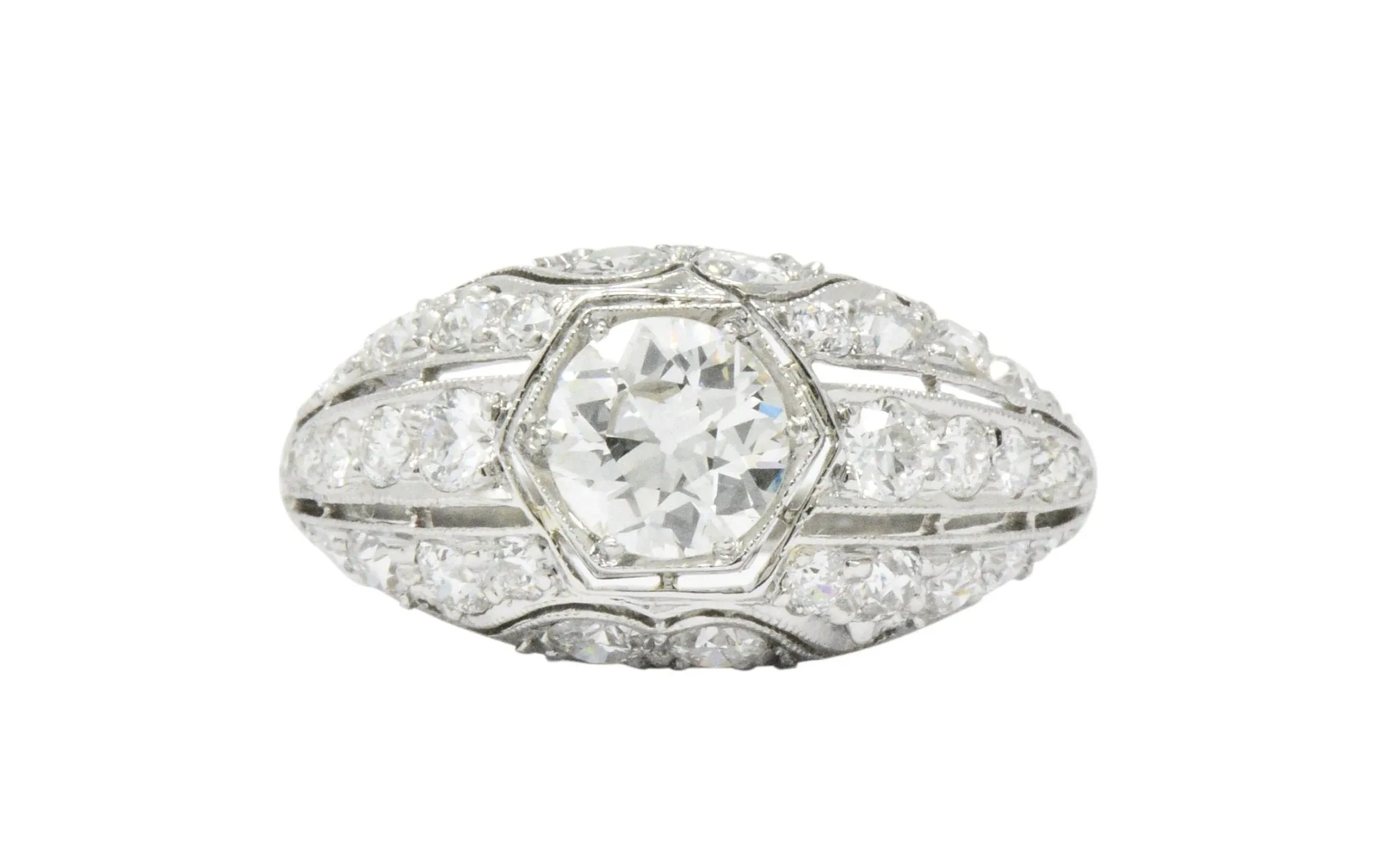 Edwardian 2.06 CTW Old European Diamond Platinum Band Ring GIA