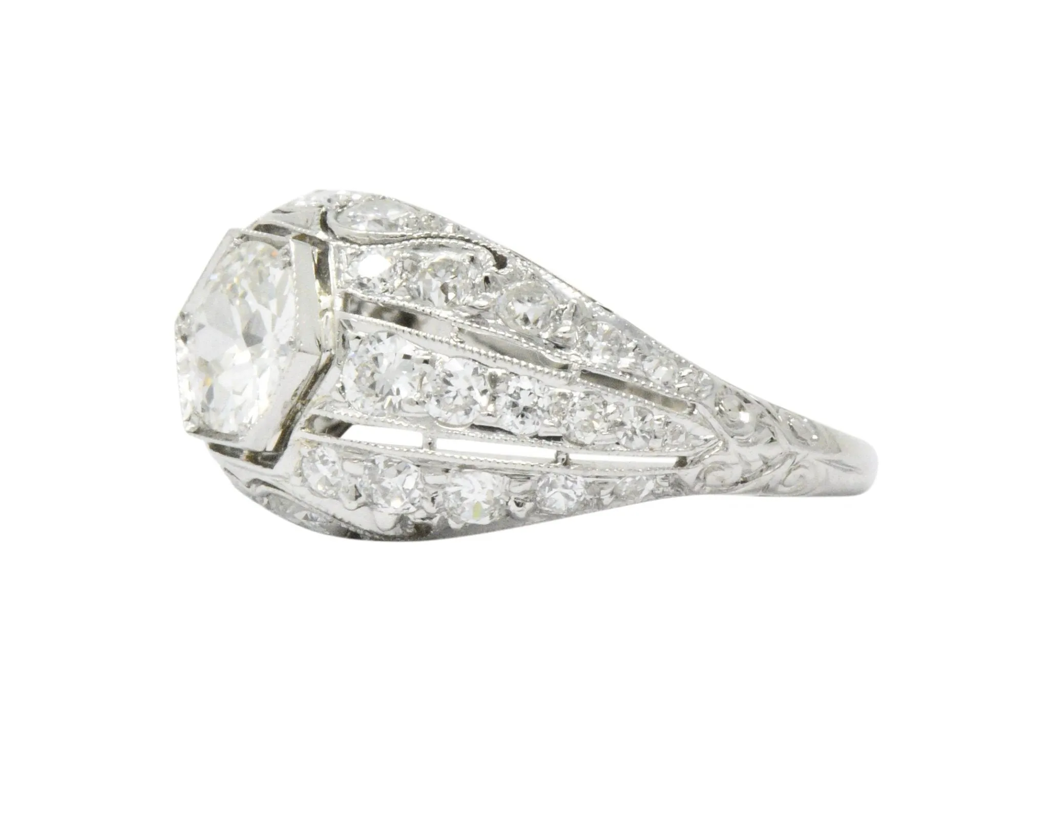 Edwardian 2.06 CTW Old European Diamond Platinum Band Ring GIA