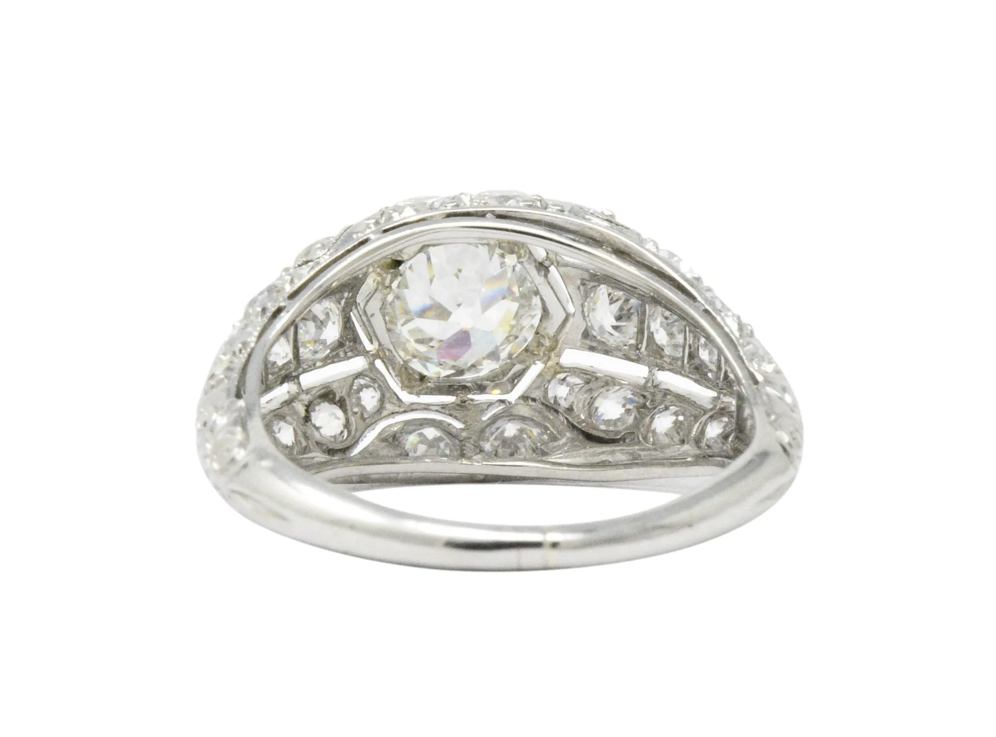 Edwardian 2.06 CTW Old European Diamond Platinum Band Ring GIA