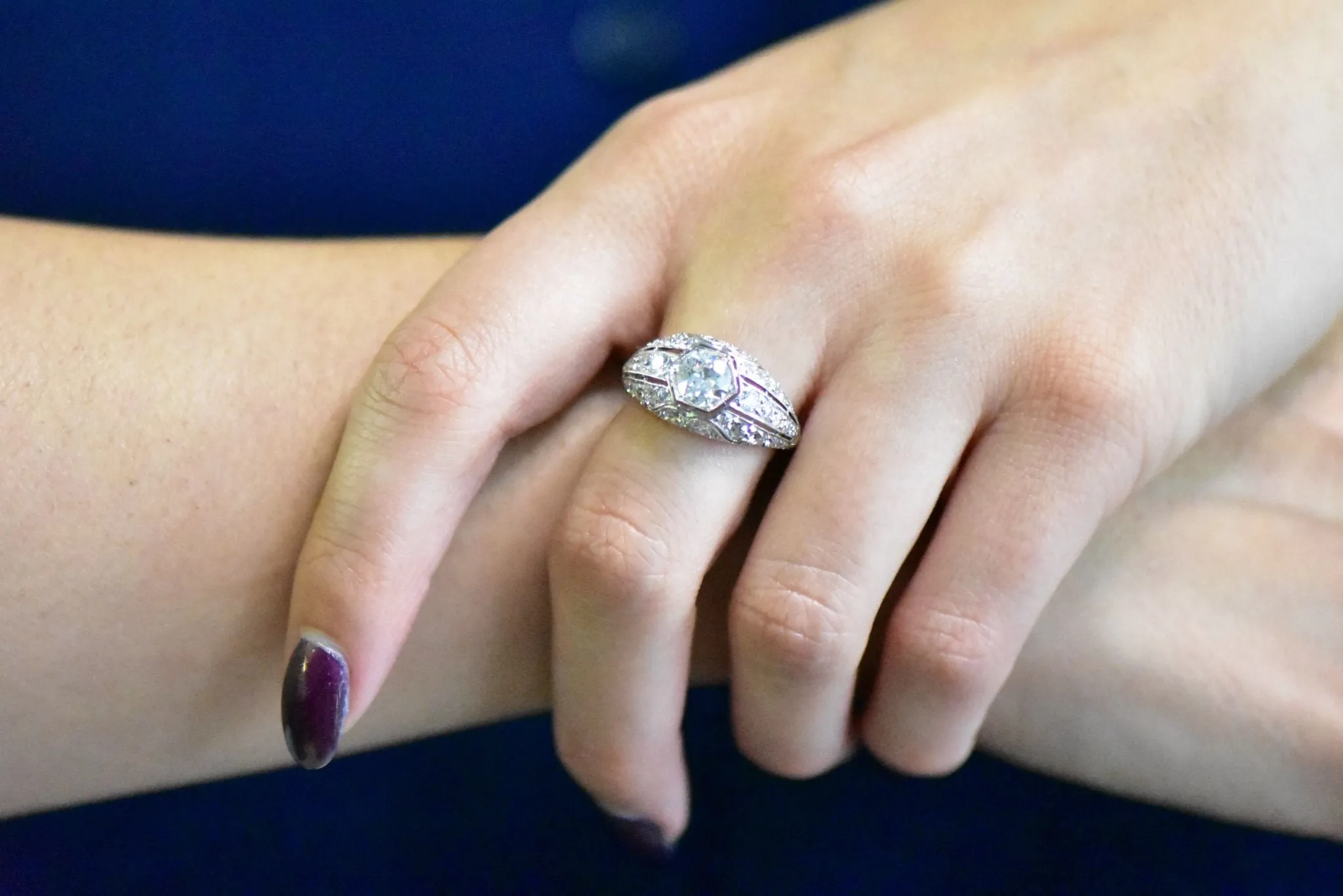 Edwardian 2.06 CTW Old European Diamond Platinum Band Ring GIA