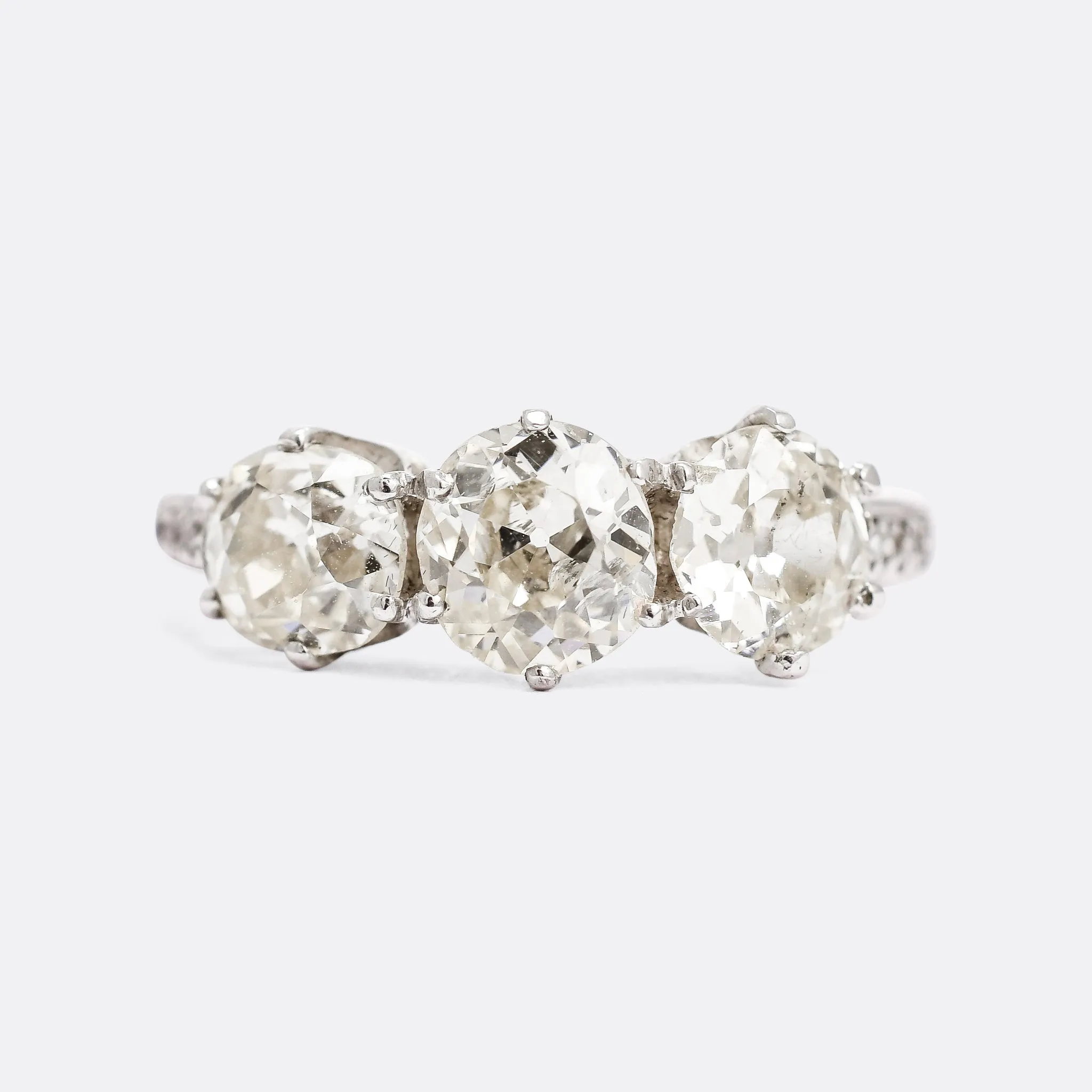 Edwardian 2.19ct Old Cut Diamond Trilogy Ring