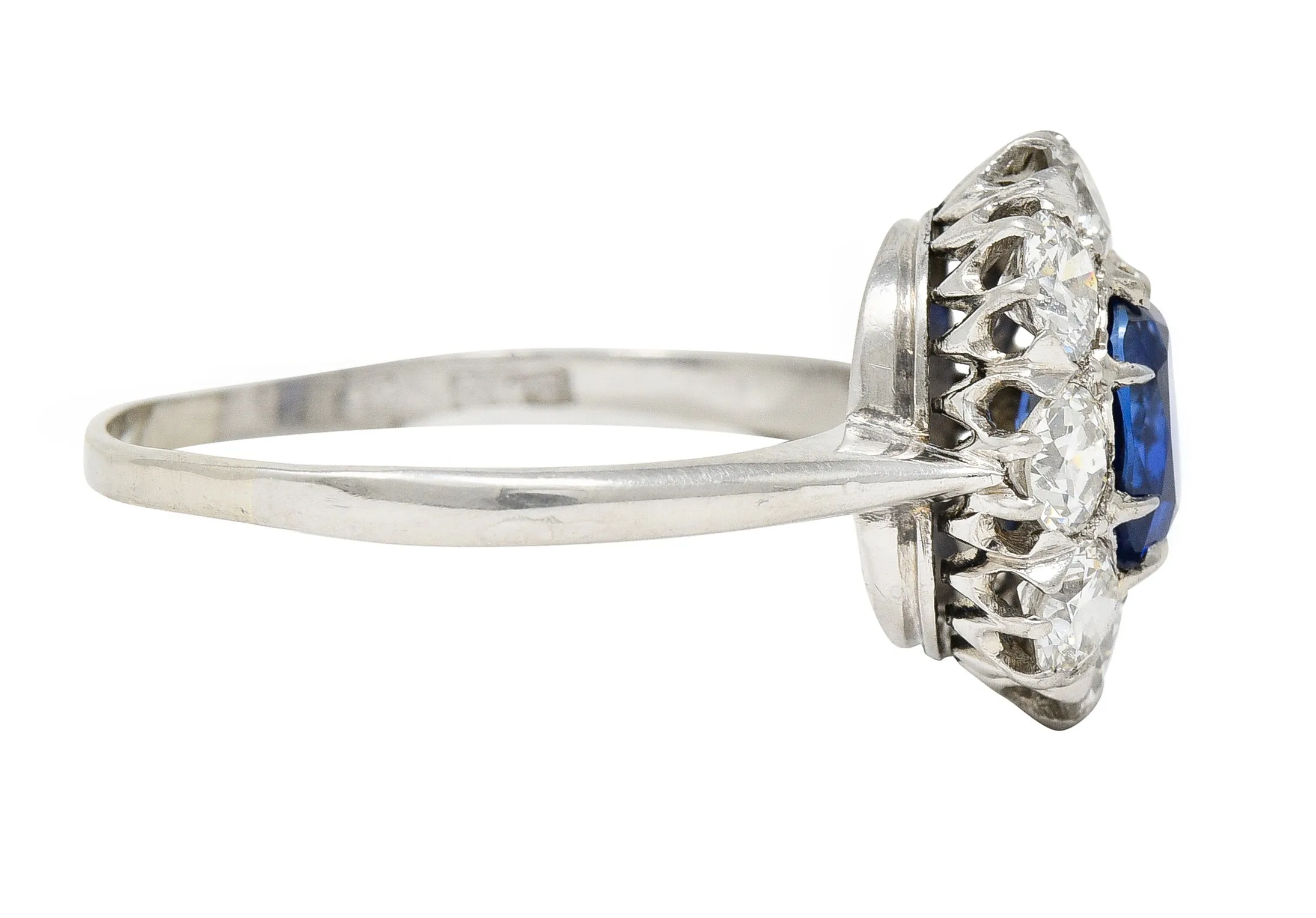 Edwardian 2.48 CTW No Heat Burma Sapphire Old European Cut Diamond Platinum Antique Halo Ring GIA