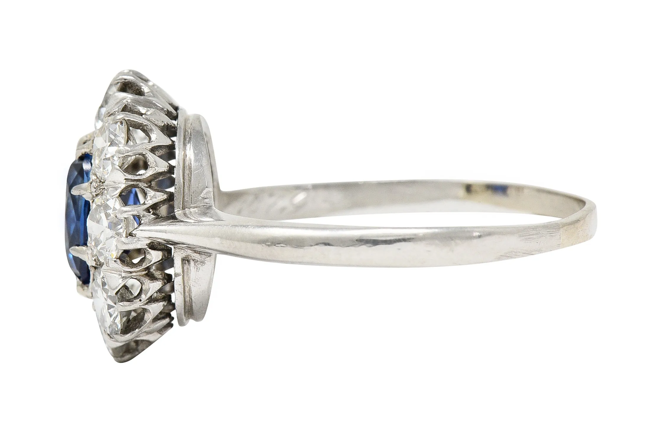 Edwardian 2.48 CTW No Heat Burma Sapphire Old European Cut Diamond Platinum Antique Halo Ring GIA