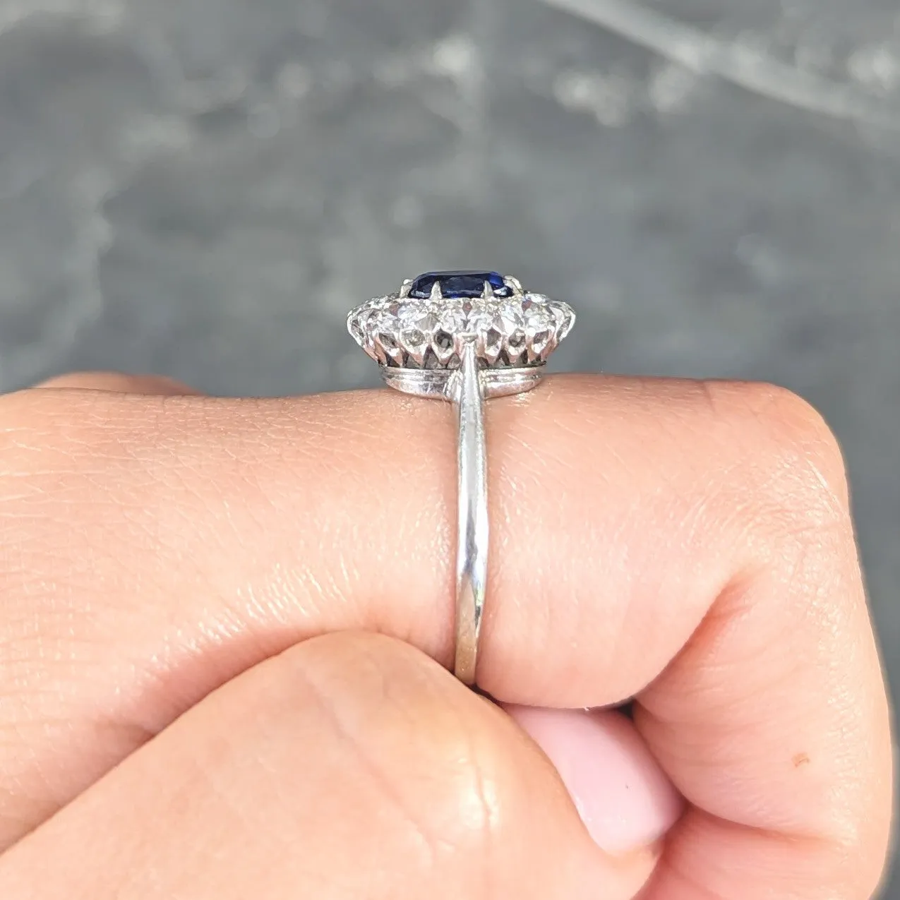Edwardian 2.48 CTW No Heat Burma Sapphire Old European Cut Diamond Platinum Antique Halo Ring GIA