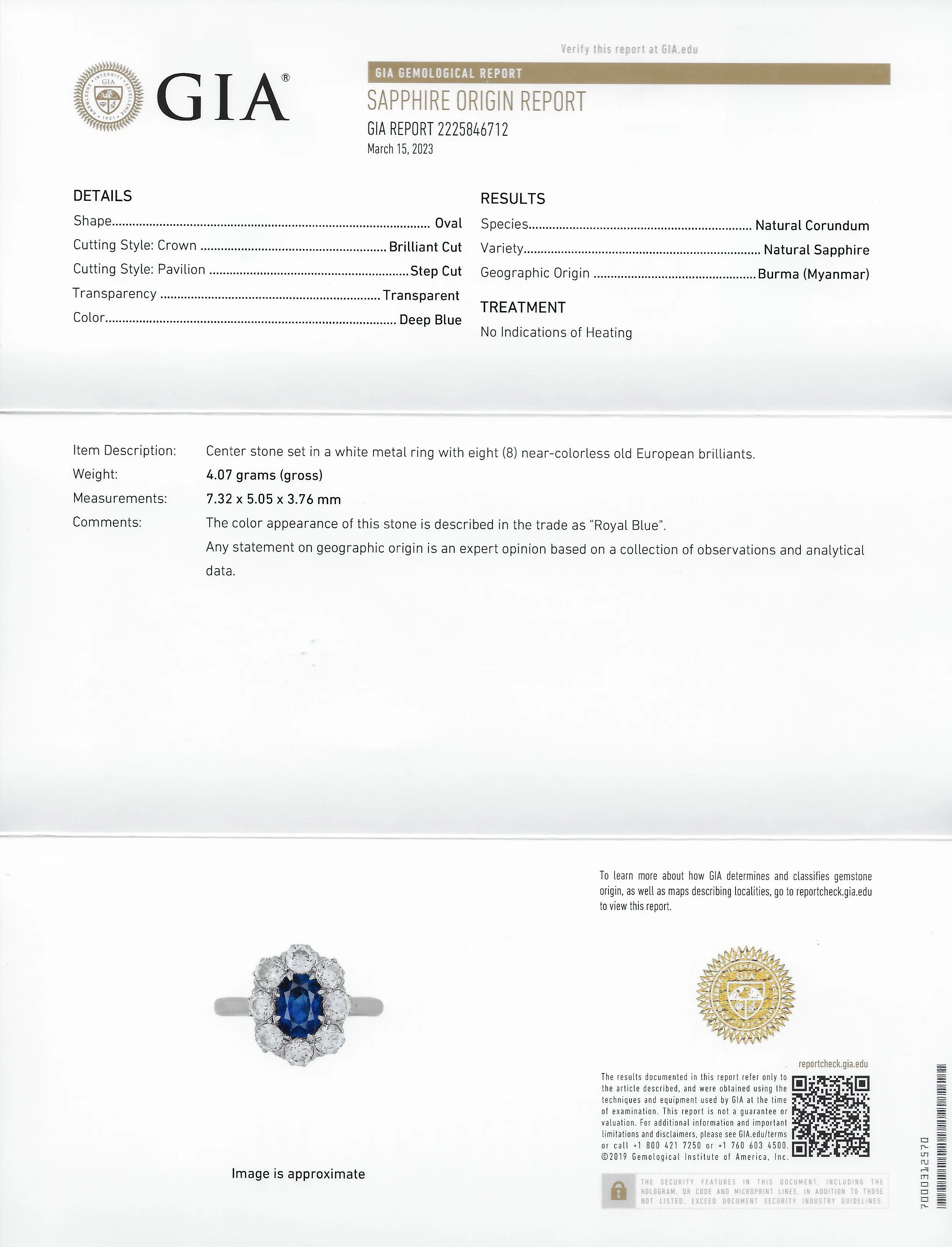 Edwardian 2.48 CTW No Heat Burma Sapphire Old European Cut Diamond Platinum Antique Halo Ring GIA