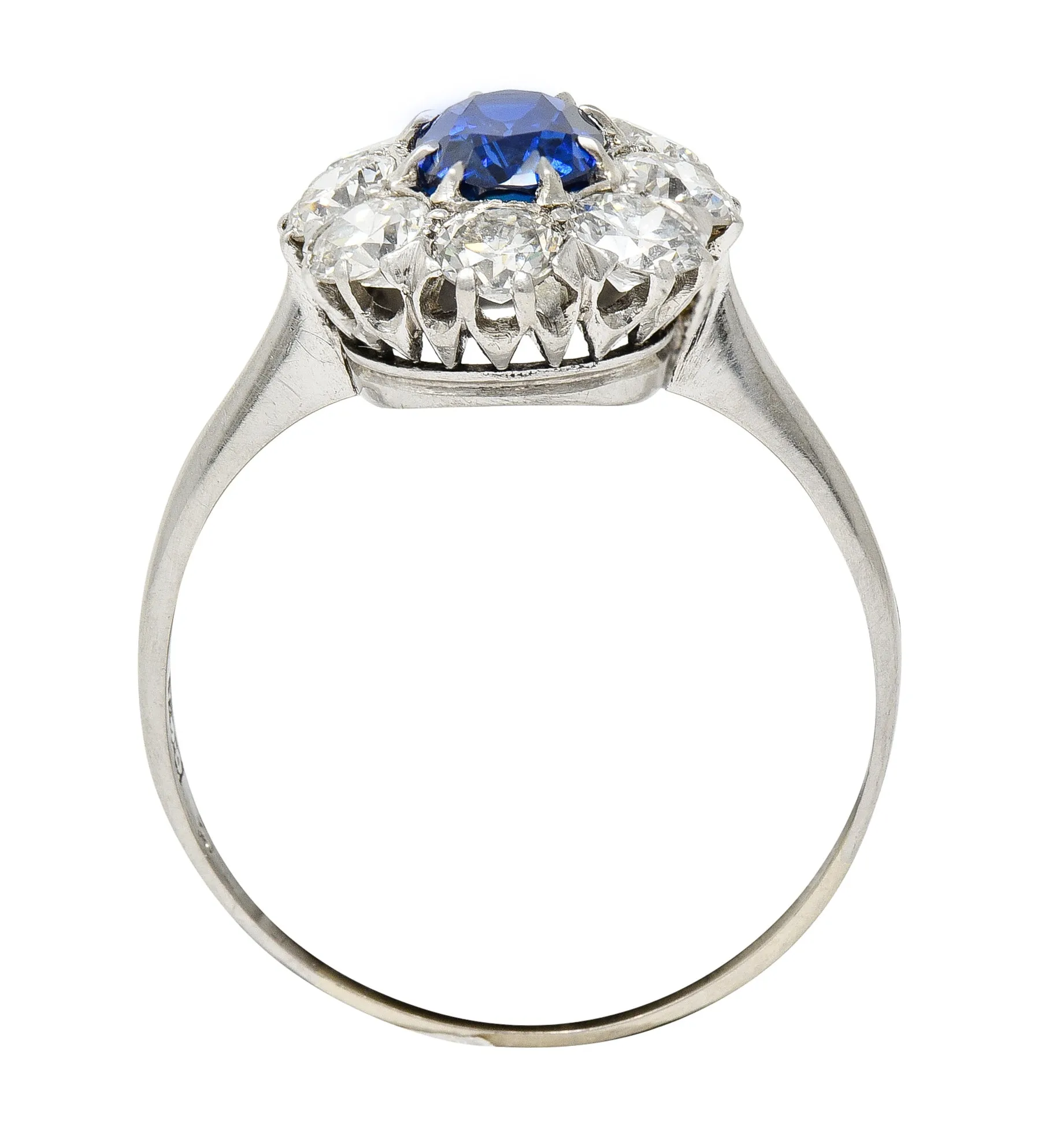 Edwardian 2.48 CTW No Heat Burma Sapphire Old European Cut Diamond Platinum Antique Halo Ring GIA