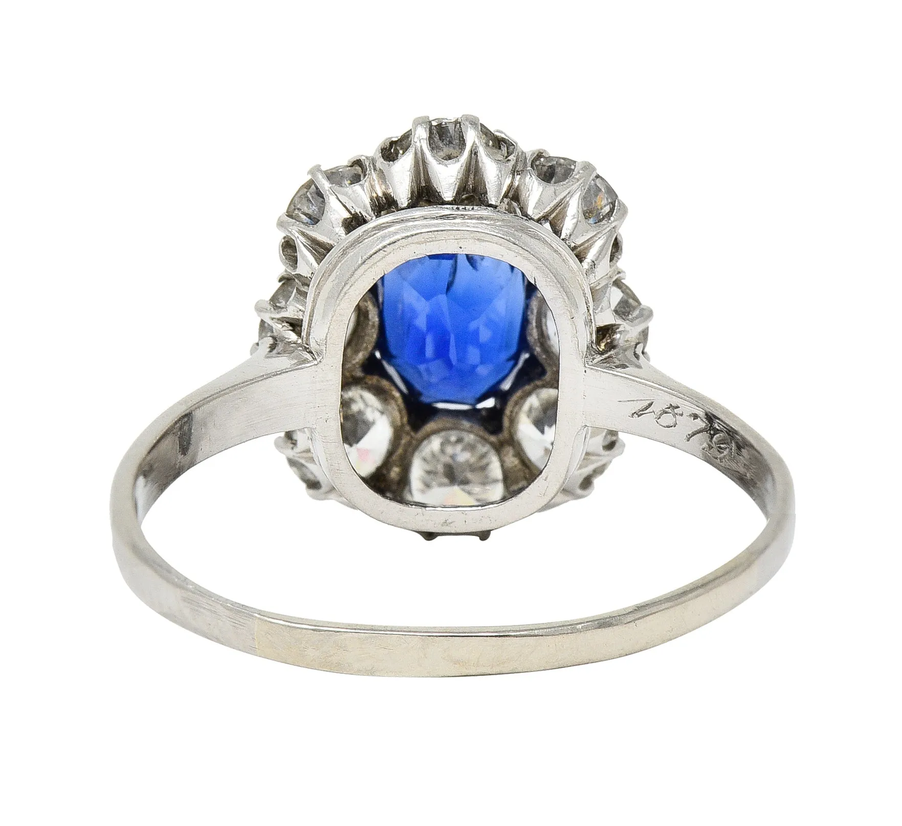 Edwardian 2.48 CTW No Heat Burma Sapphire Old European Cut Diamond Platinum Antique Halo Ring GIA